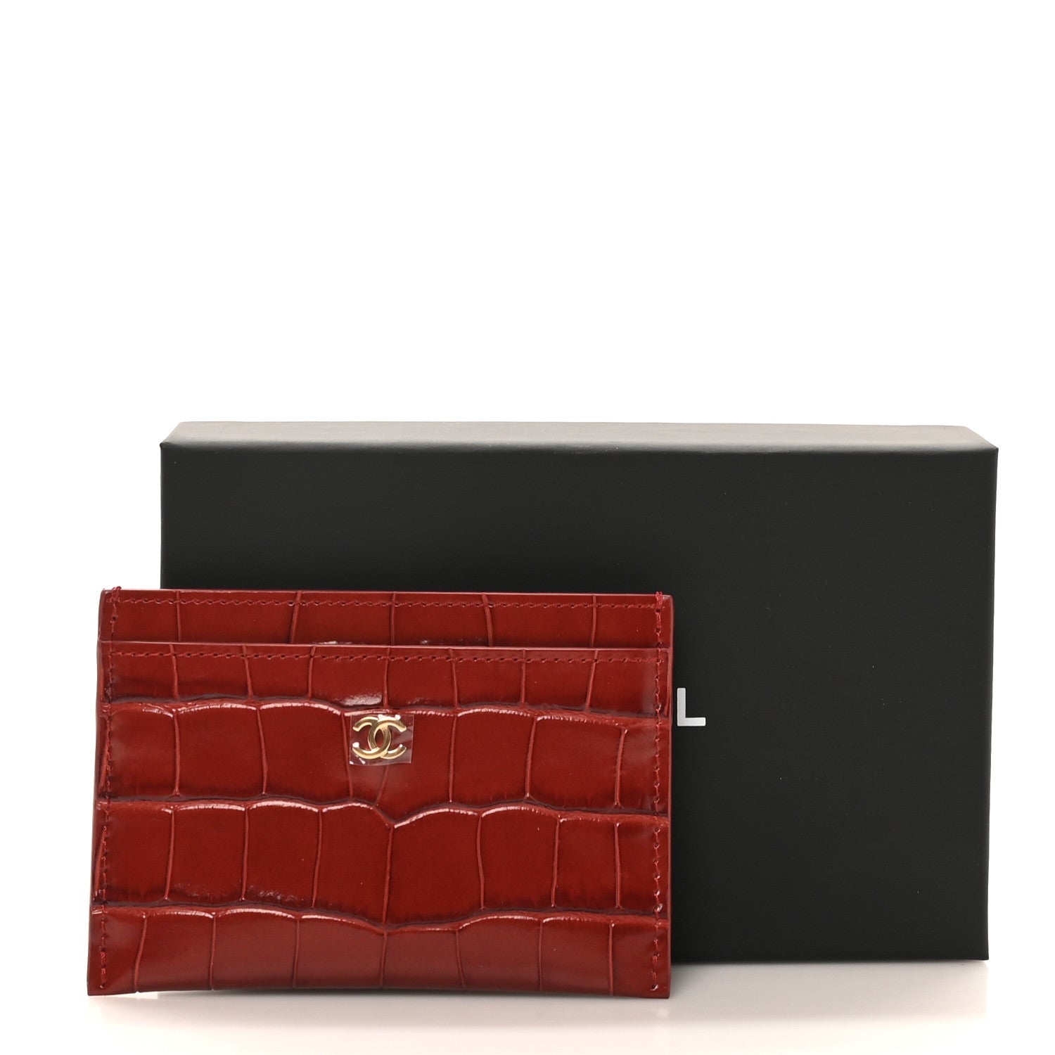 Calfskin Crocodile Embossed Crococo Card Holder Burgundy
