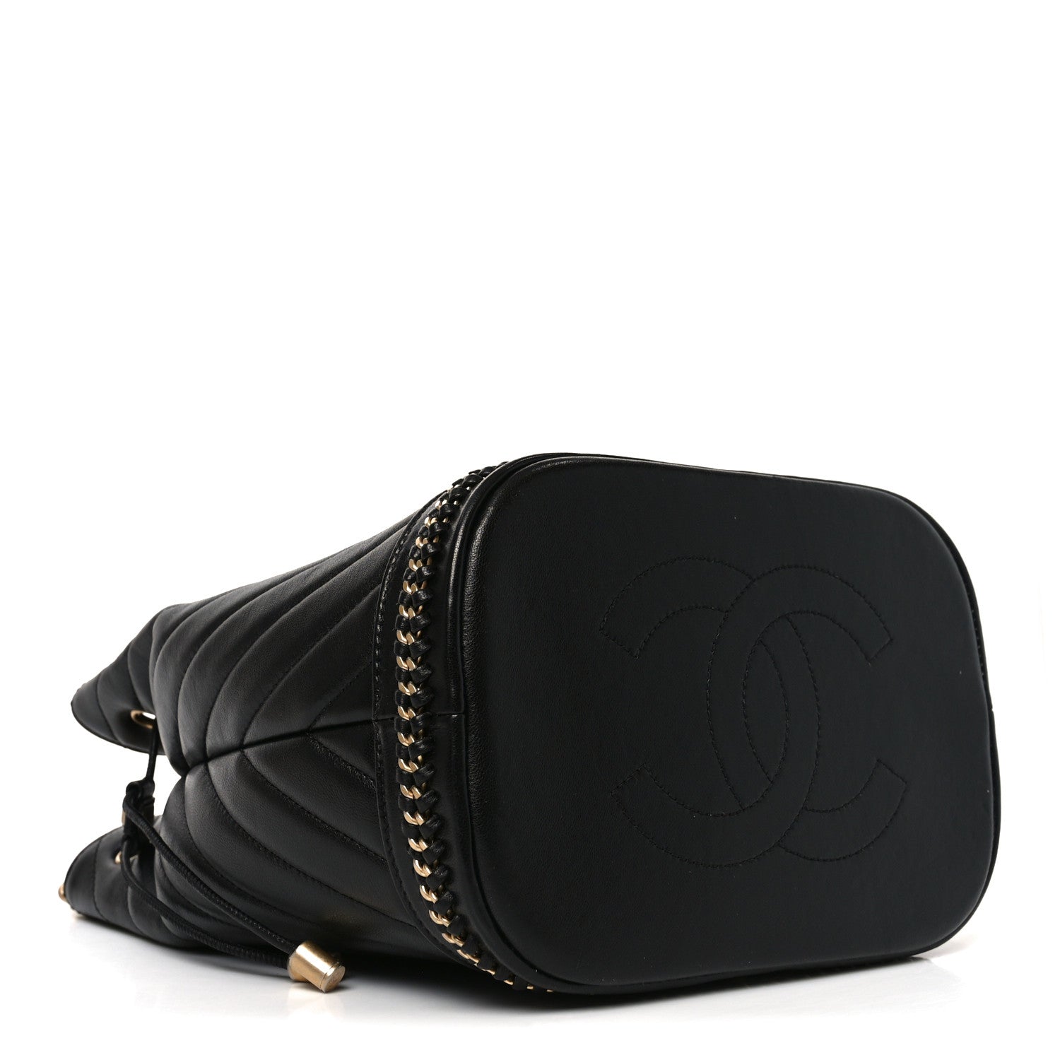 Sheepskin Chevron Quilted Drawstring Bag Black