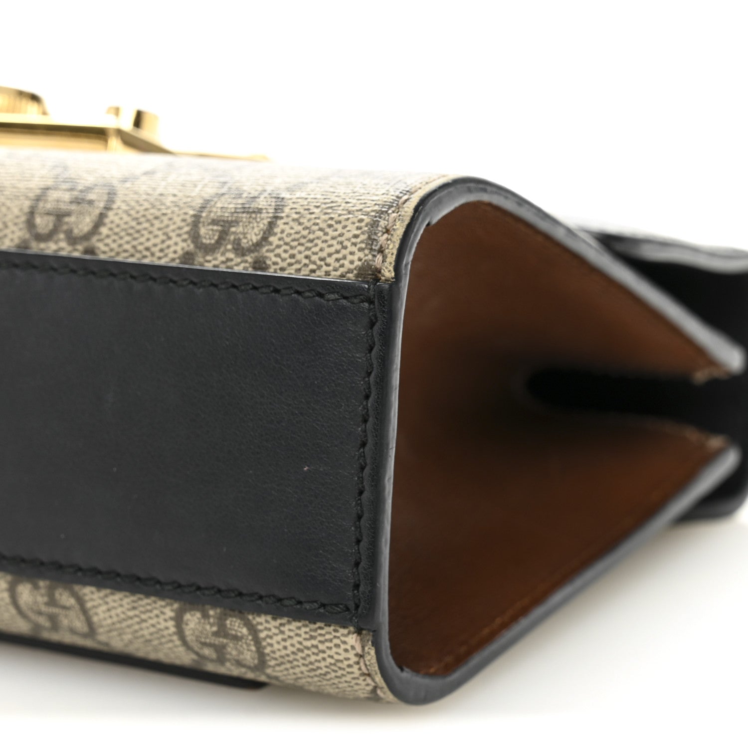 GG Supreme Monogram Calfskin Small Padlock Shoulder Bag Beige Black Cuir
