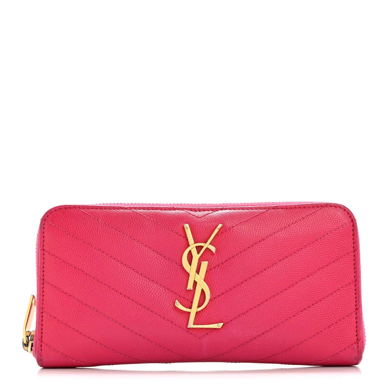 Grain De Poudre Matelasse Chevron Monogram Zip Around Wallet Fuchsia