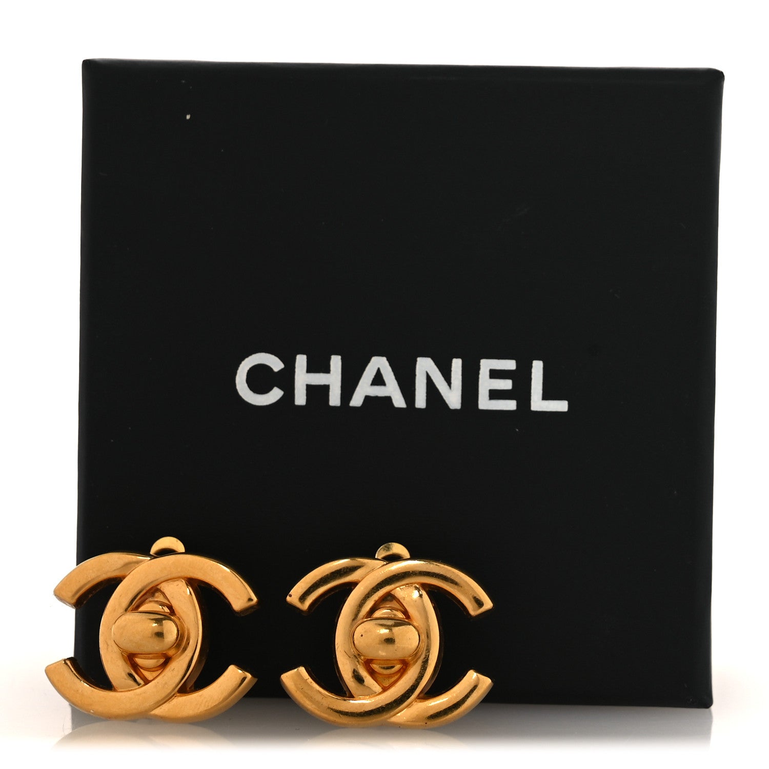 Metal CC Turnlock Clip On Earrings Gold
