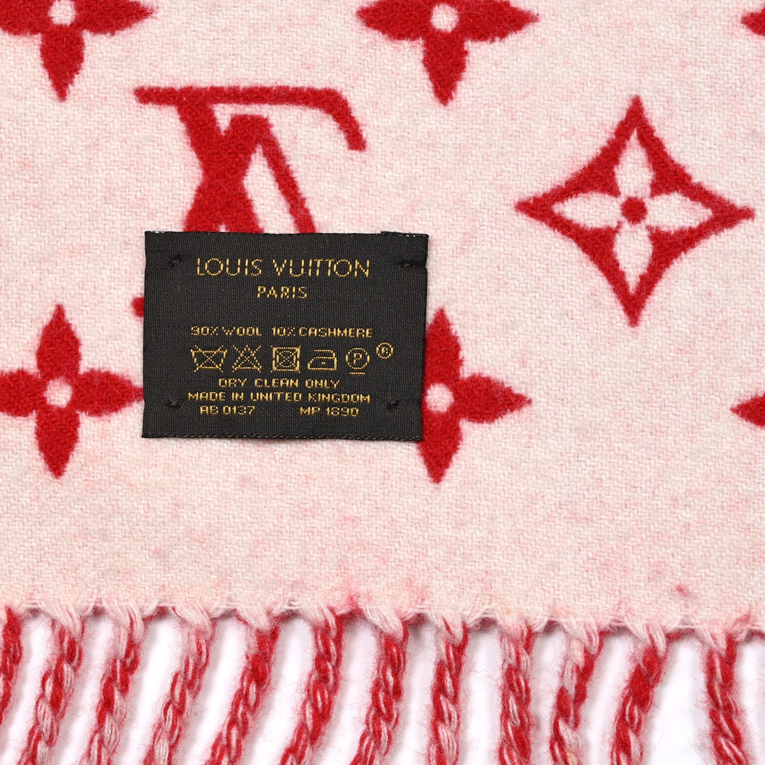 X Supreme Wool Cashmere Monogram Scarf Red White