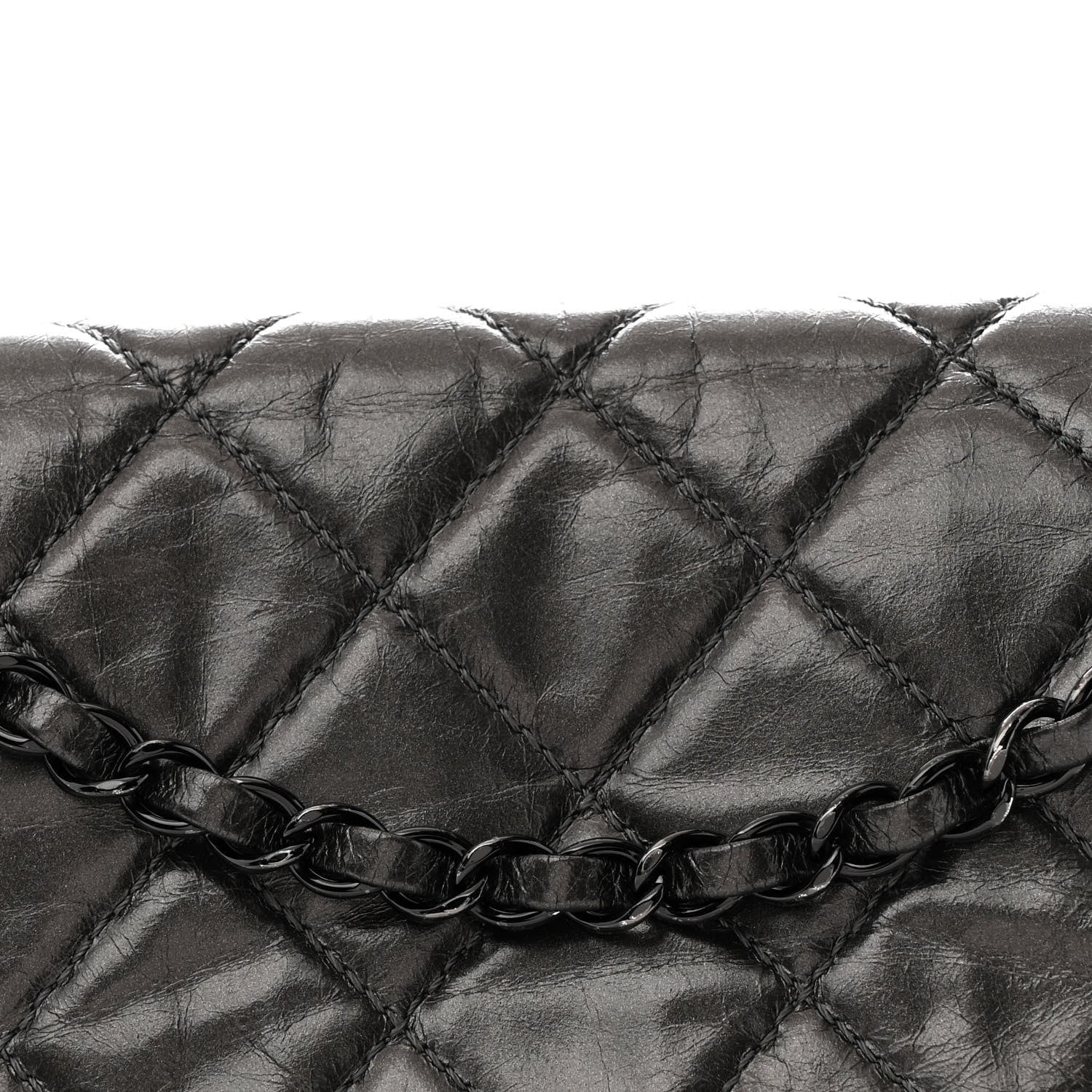 Metallic Calfskin Quilted Medium Chain Me Flap Grey
