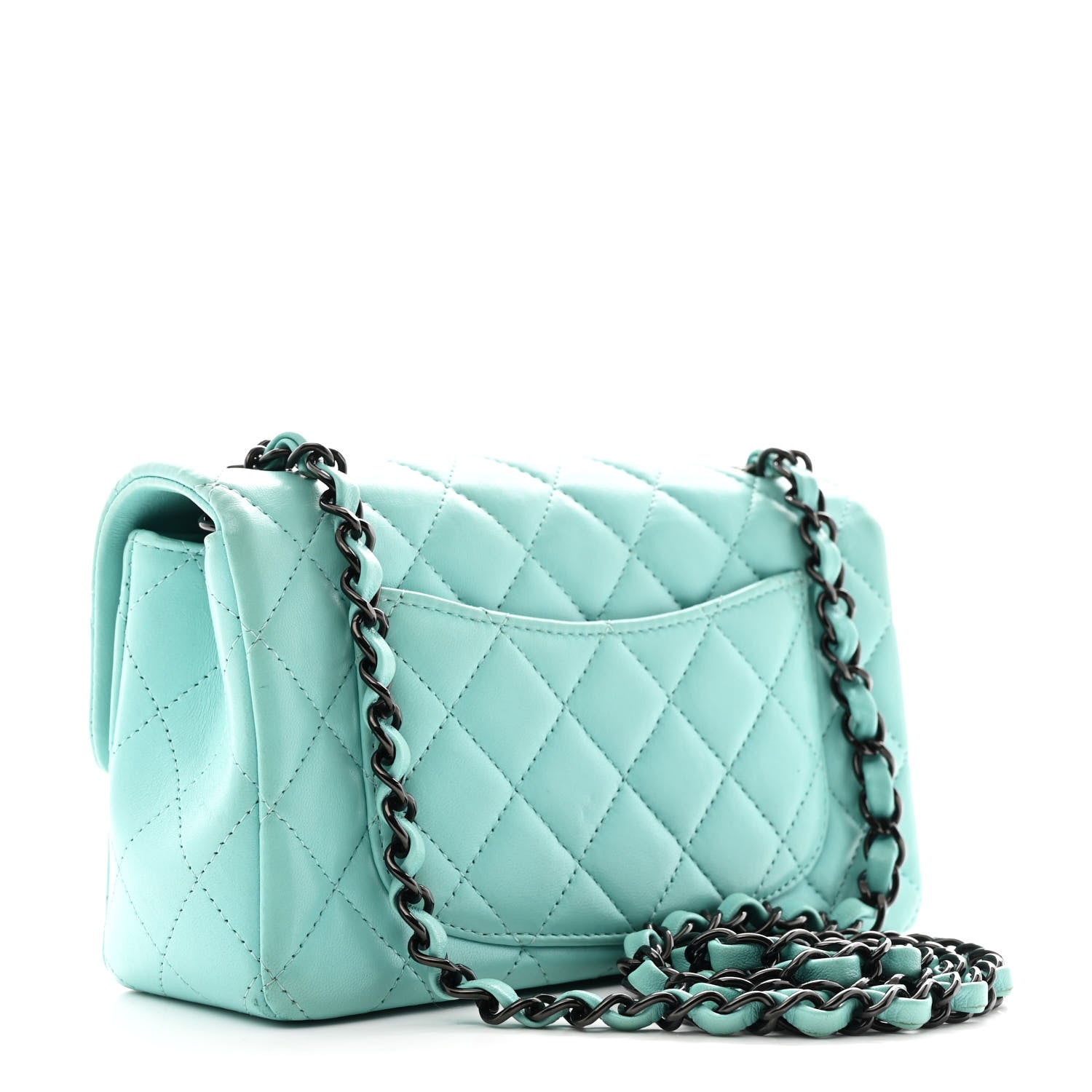 Lambskin Quilted Mini Rectangular Flap Turquoise