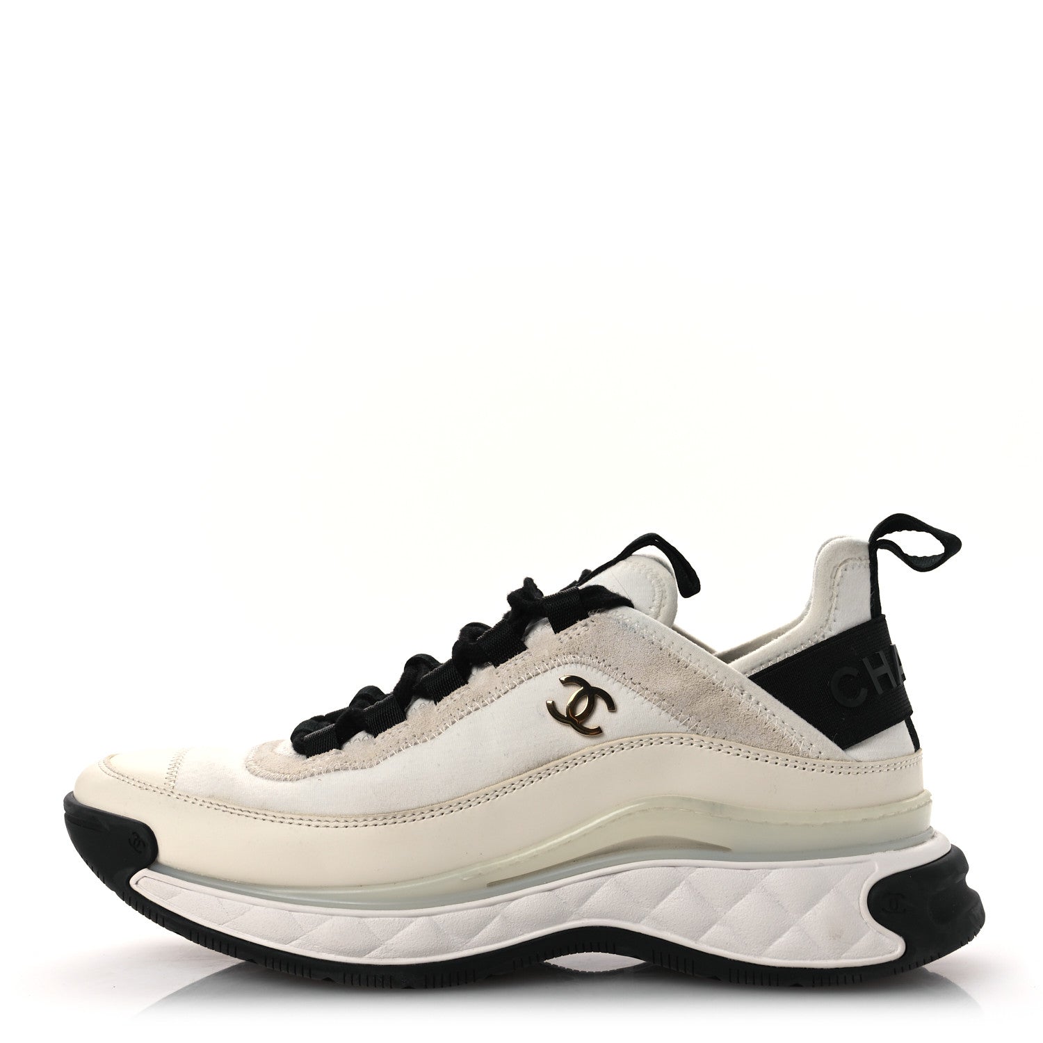 Velvet Calfskin Mixed Fibers CC Sneakers 36 Ivory Black