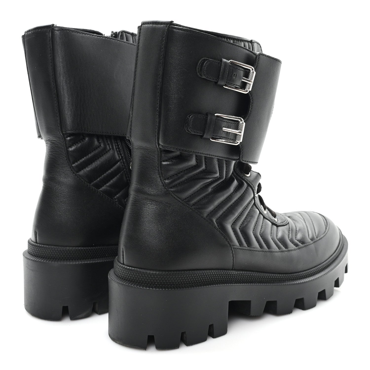 Nappa Frances GG Matelasse Platform Combat Boots 37 Black