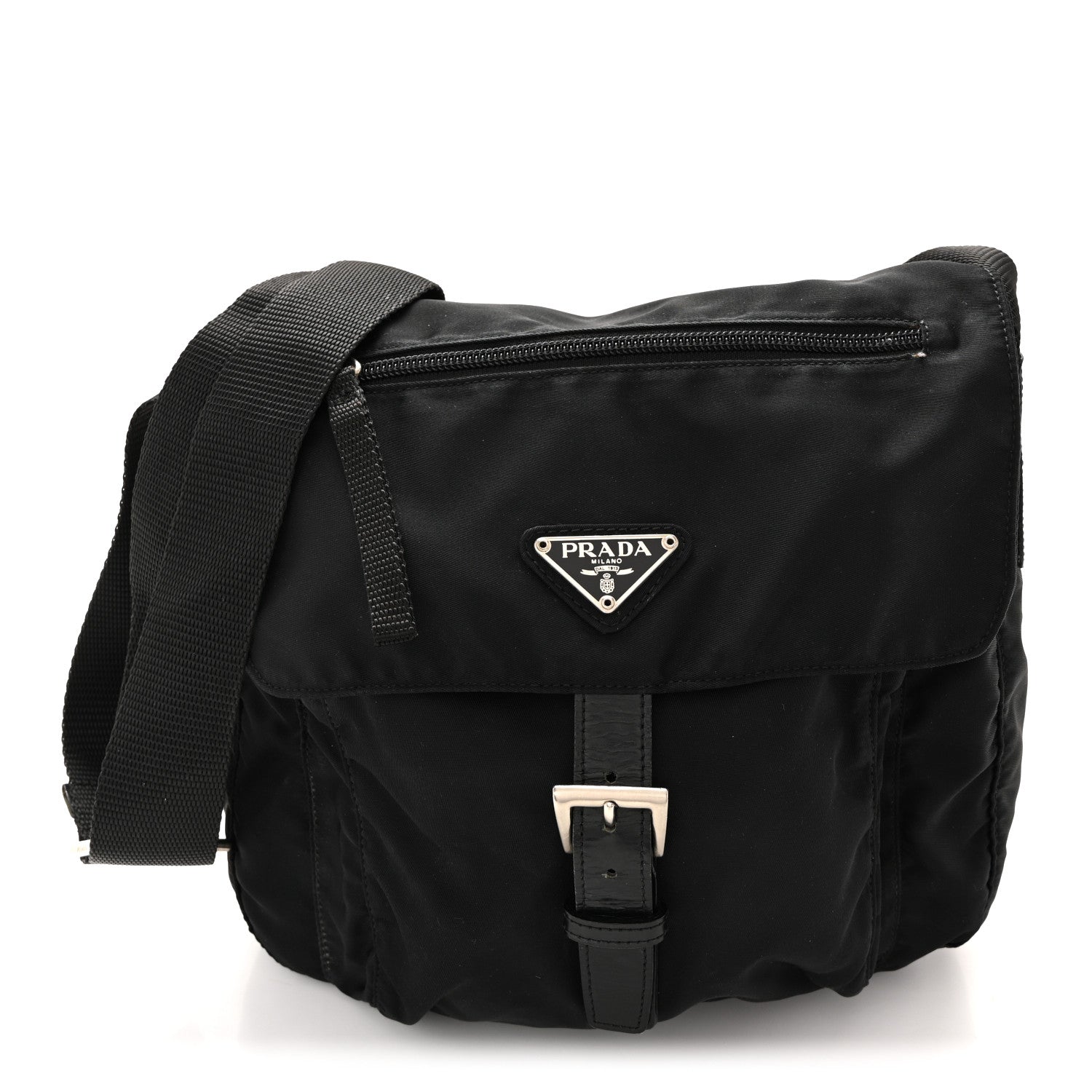 Nylon Vela Saffiano Single Buckle Messenger Shoulder Bag Black