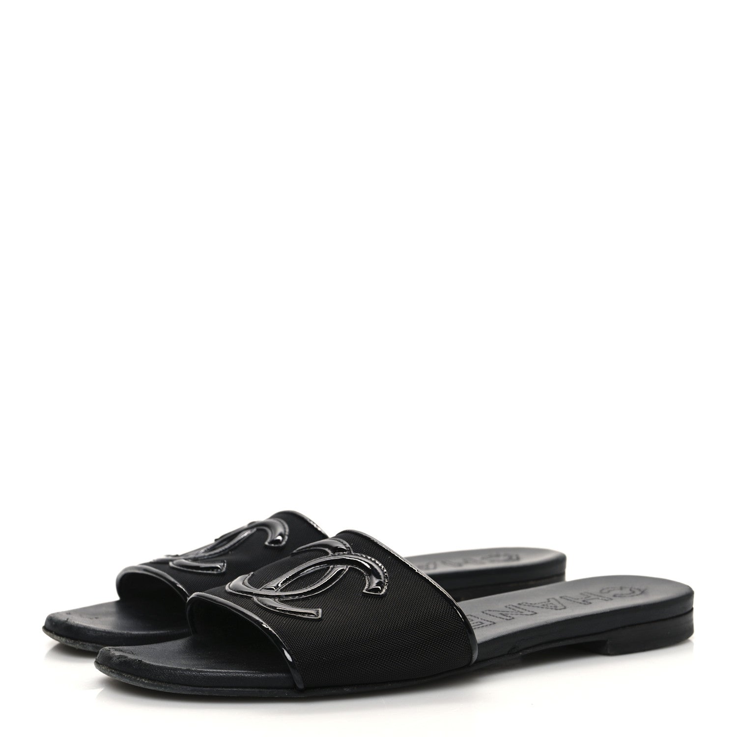 Mesh Patent Calfskin CC Mules 36.5 Black