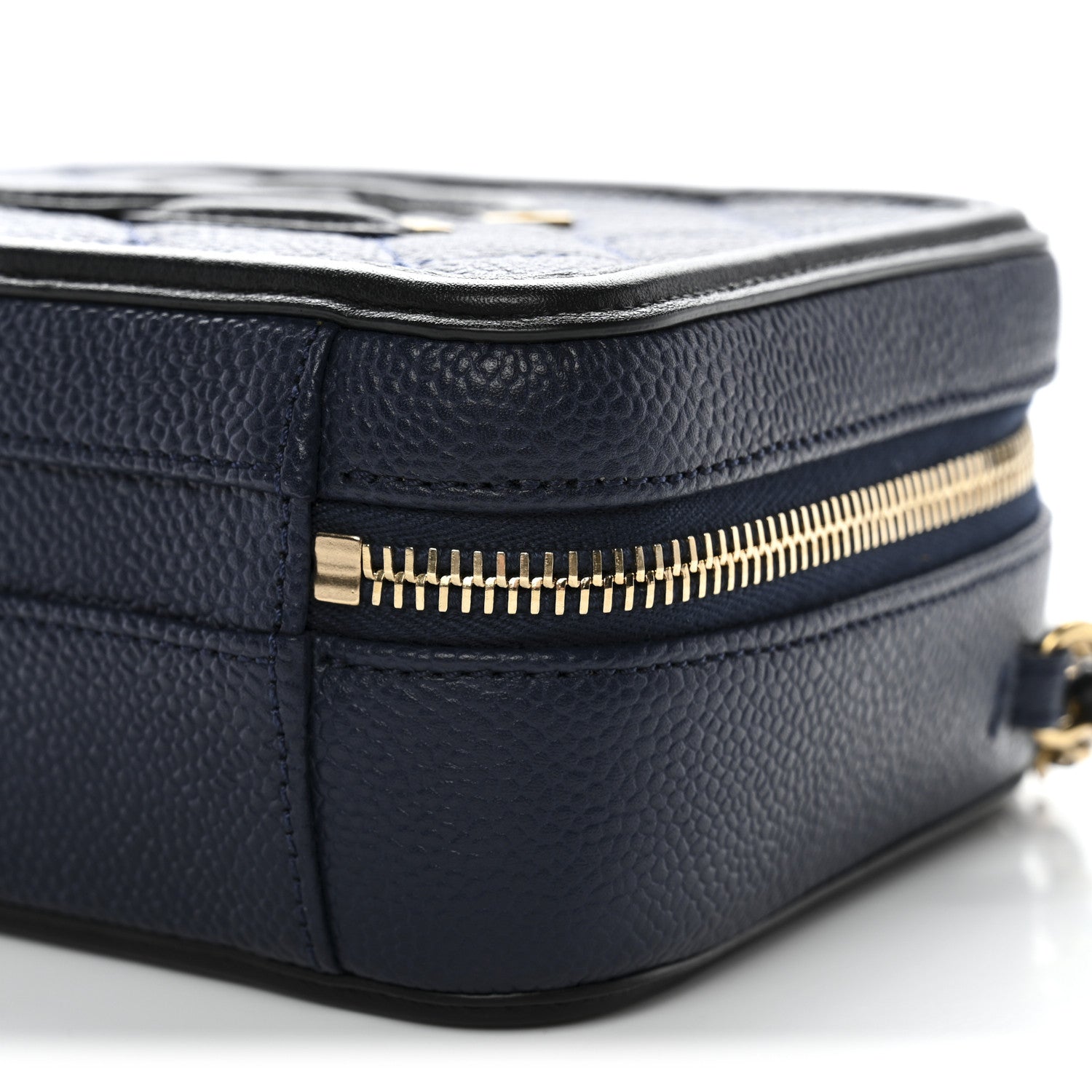 Caviar Quilted Small CC Filigree Vanity Case Navy Black