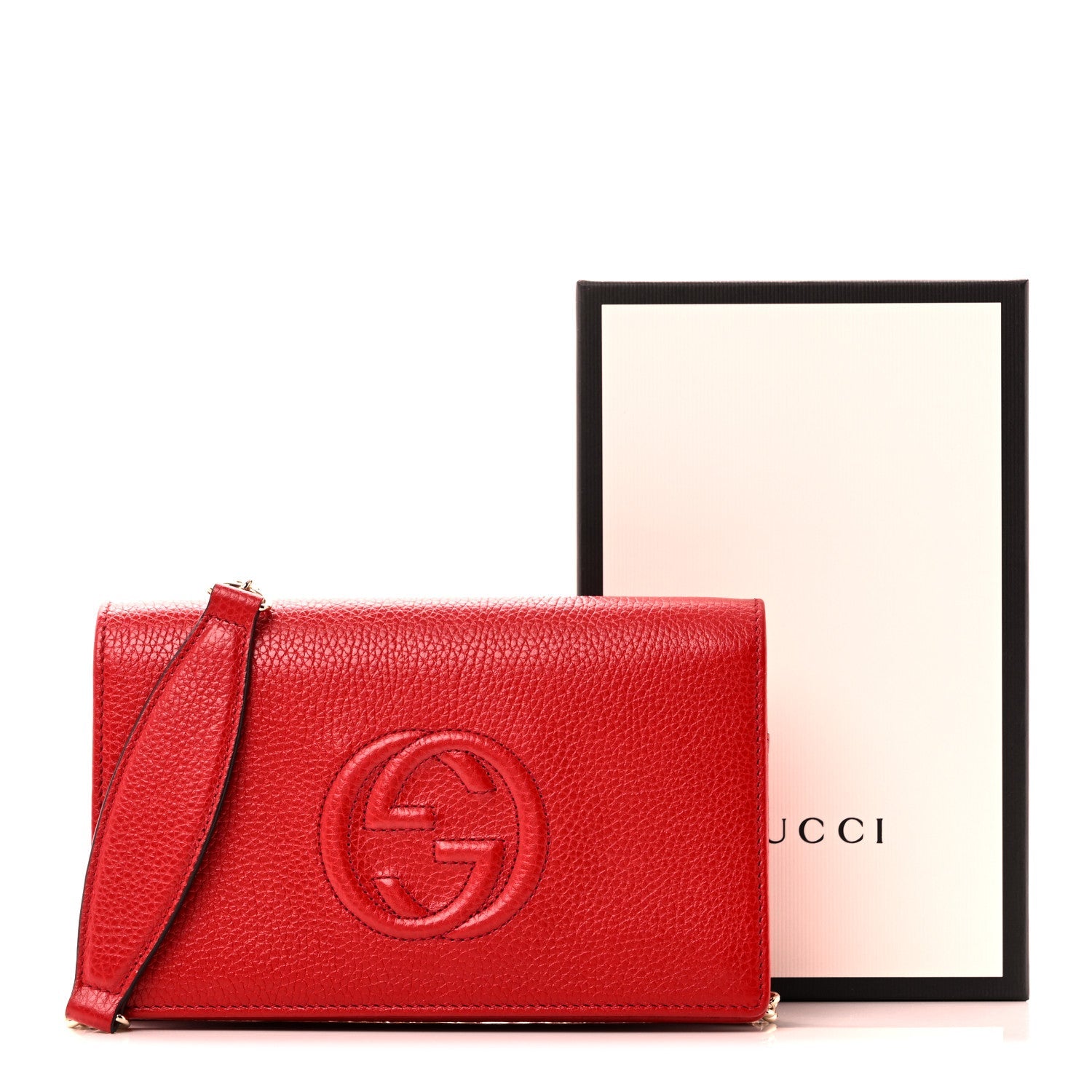 Pebbled Calfskin Soho Wallet on Chain Tabasco Red