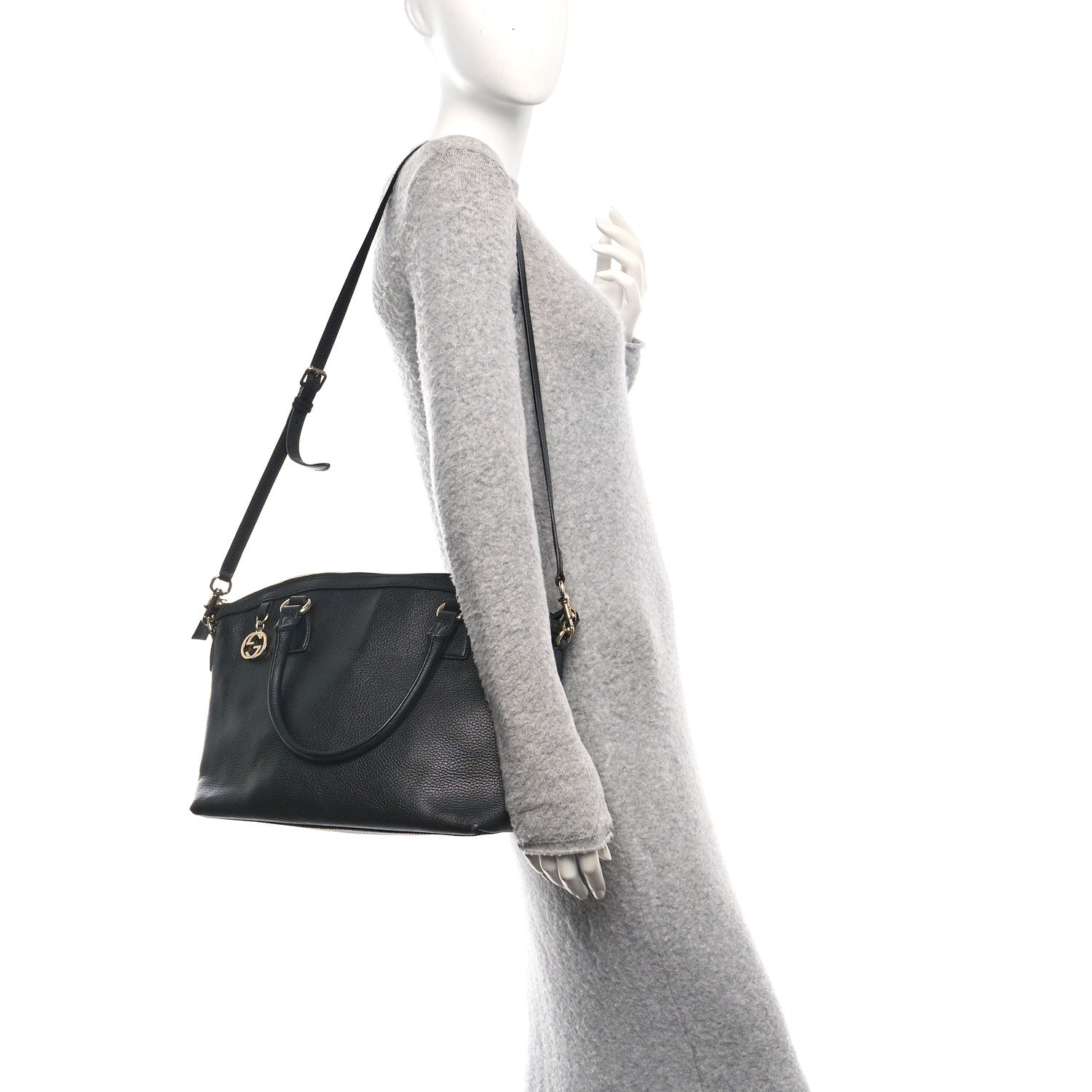 Dollar Calfskin GG Charm Dome Satchel Black