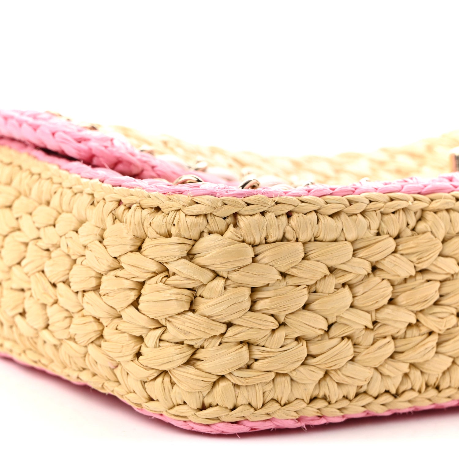 Raffia Chain Venice Beach Flap Bag Beige Pink