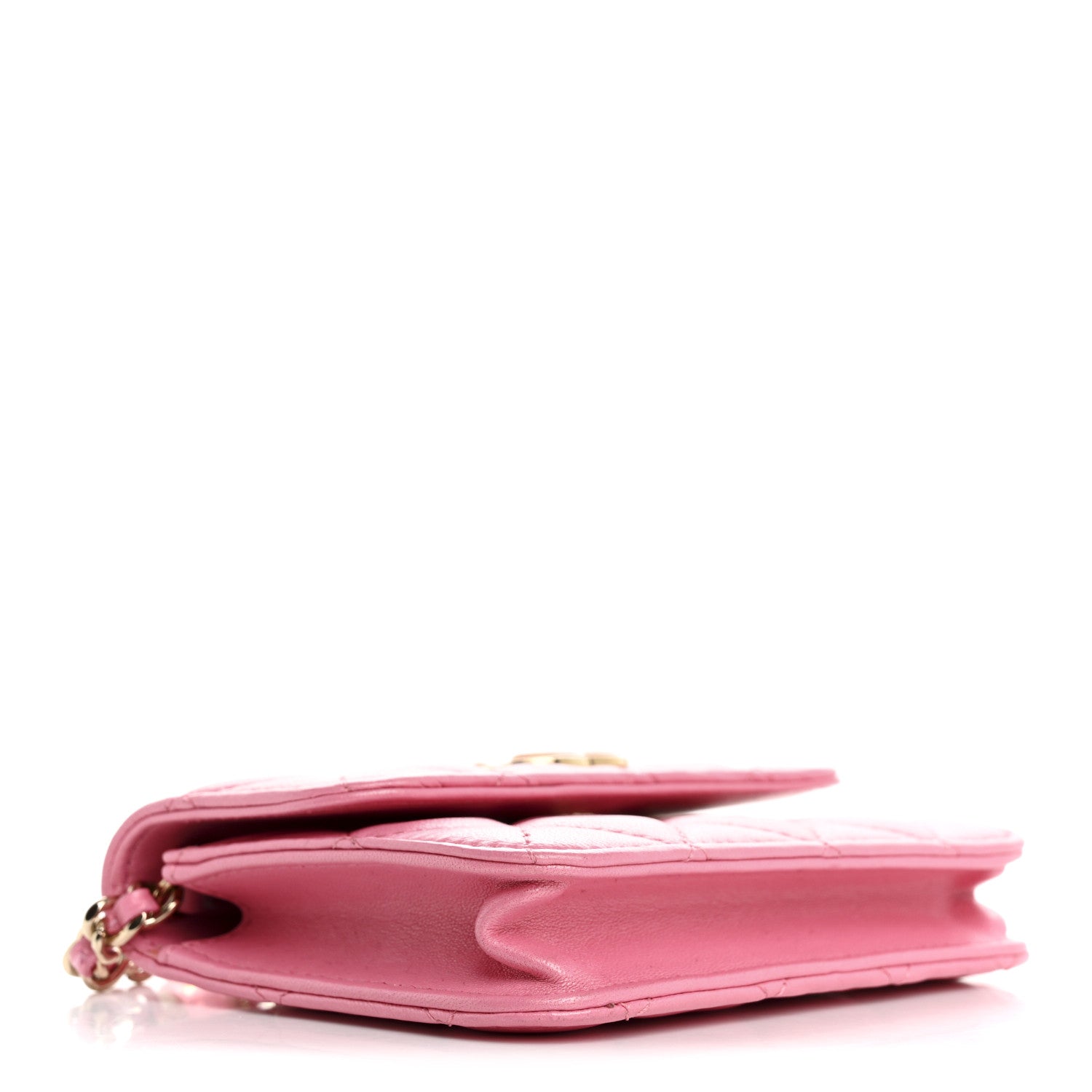 Iridescent Lambskin Quilted Heart Bead Clutch With Chain Pink