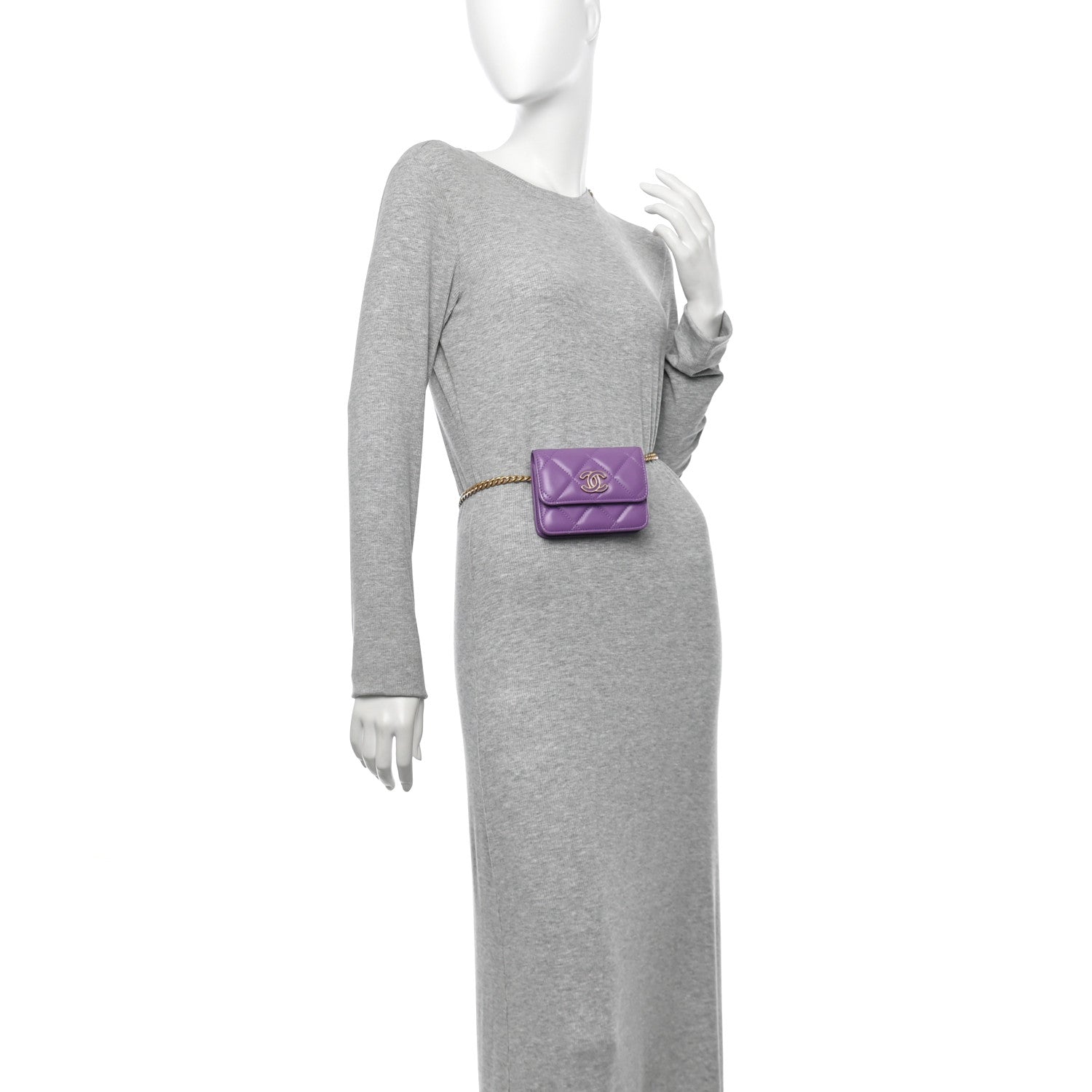 Lambskin Enamel Quilted Pending CC Flap Belt Bag Purple