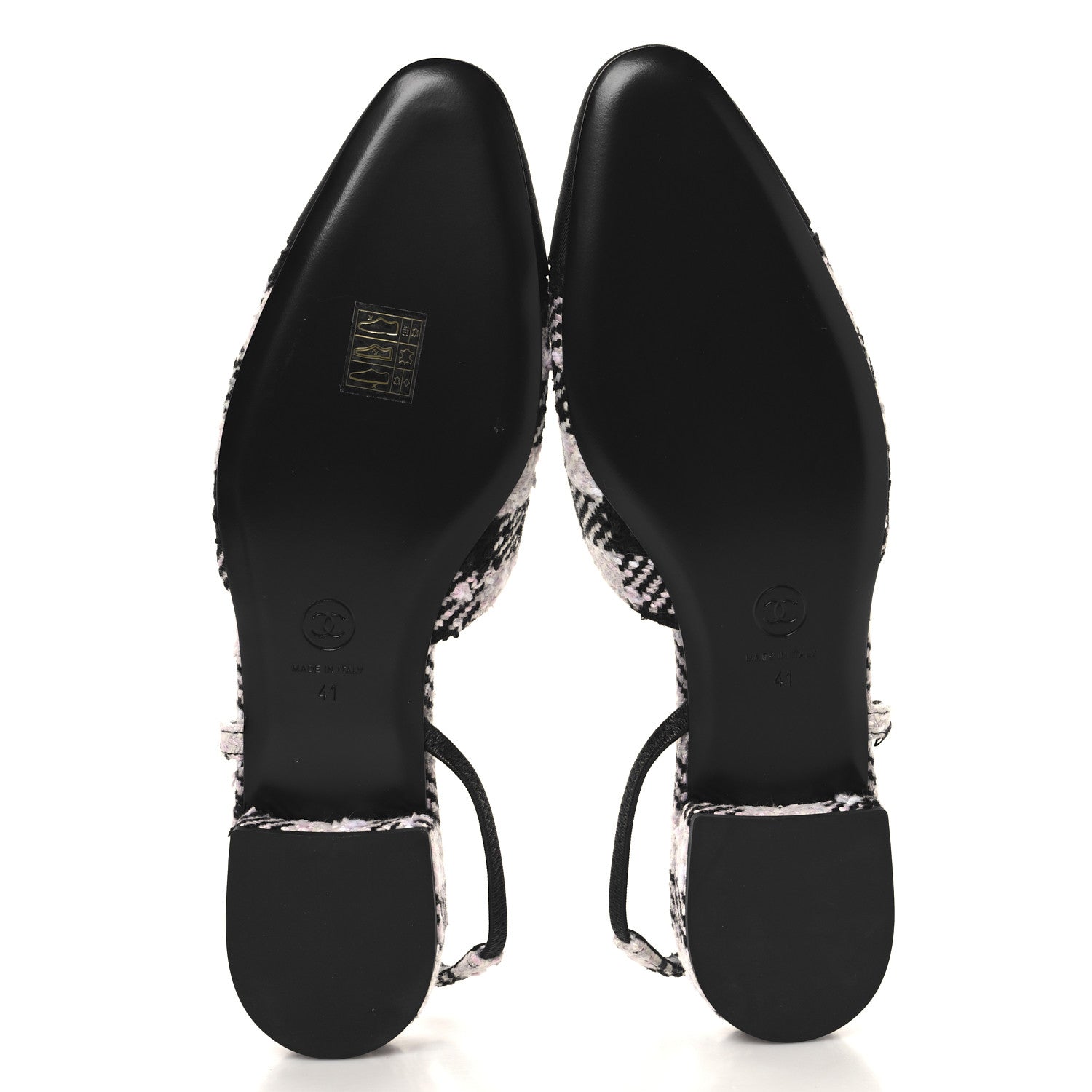 Tweed Cap Toe CC Slingback Flats 41 Black Pink White