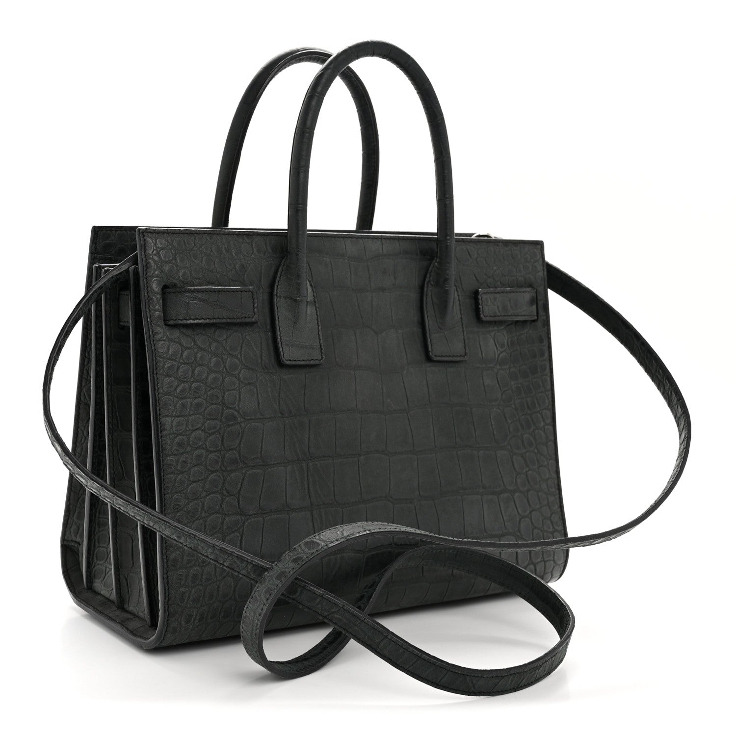 Calfskin Crocodile Embossed Baby Sac de Jour Dusty Black