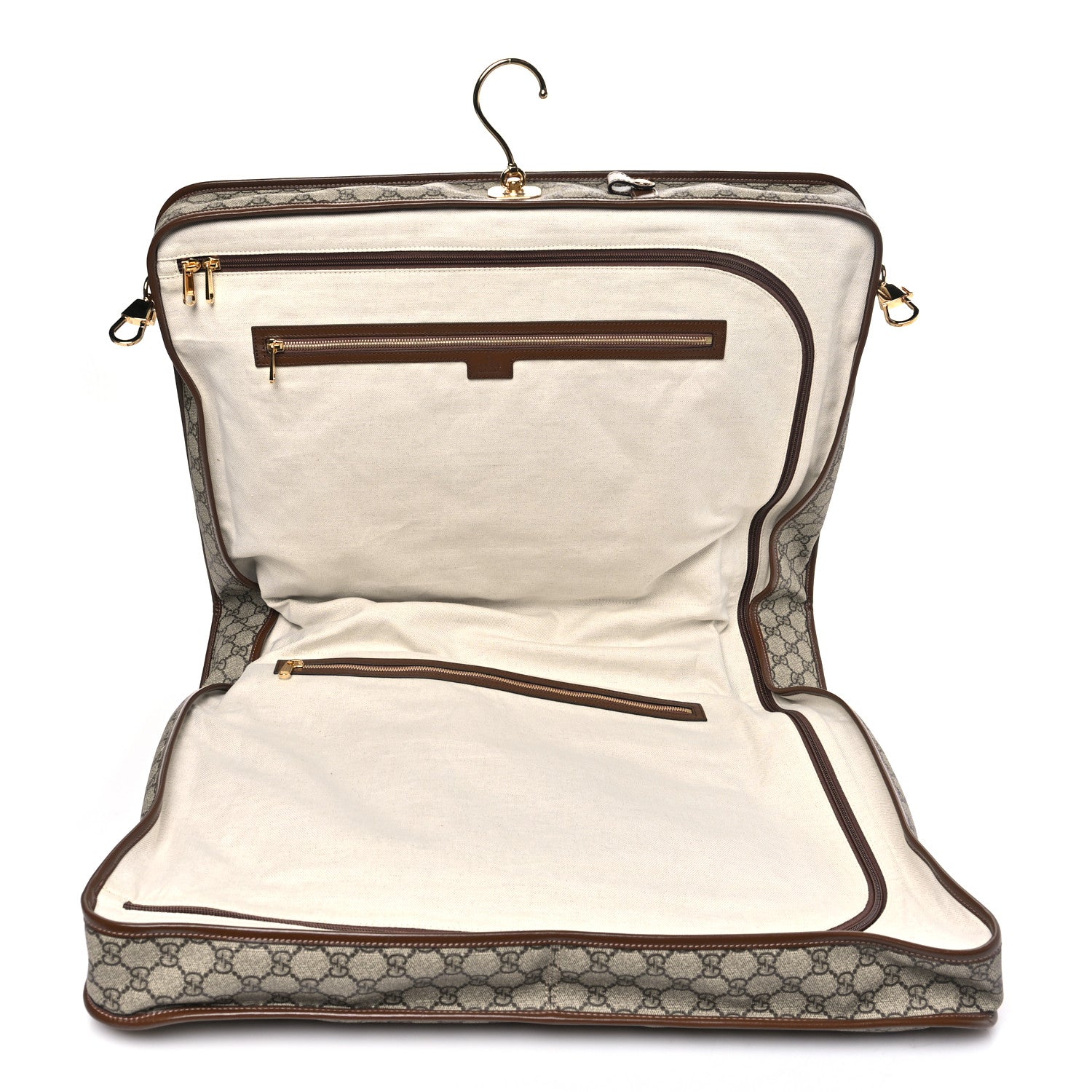 GG Supreme Monogram Azalea Calfskin Retro Interlocking G Garment Bag Beige Ebony Brown Sugar