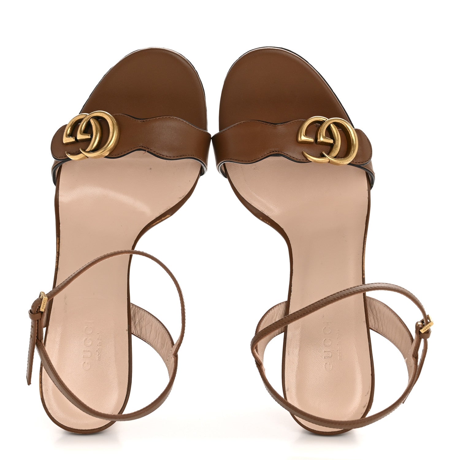 Lifford Calfskin GG Marmont Ankle Wrap 105mm Sandals 40.5 Cognac
