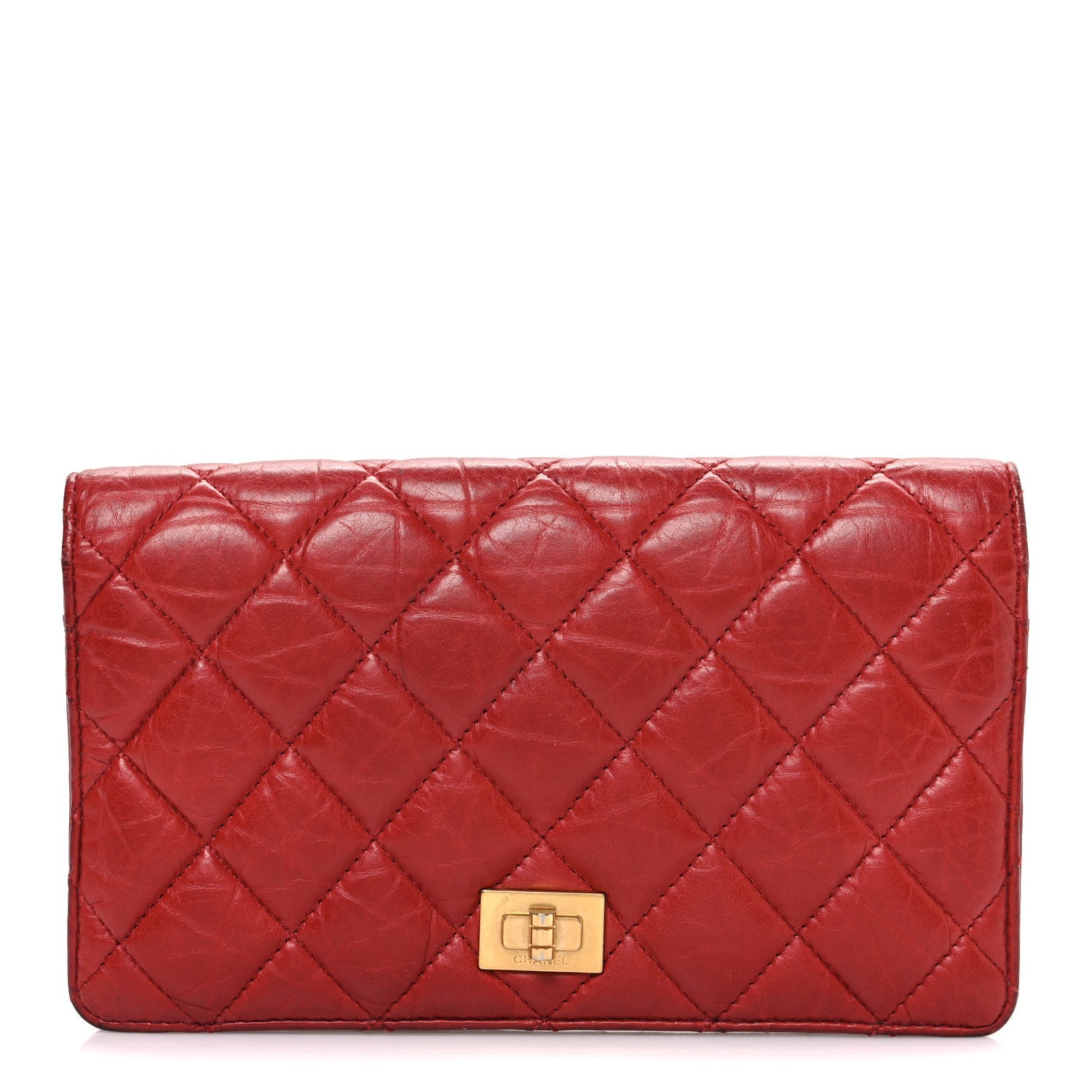 Aged Calfskin Quilted Reissue 2.55 Yen Wallet Red