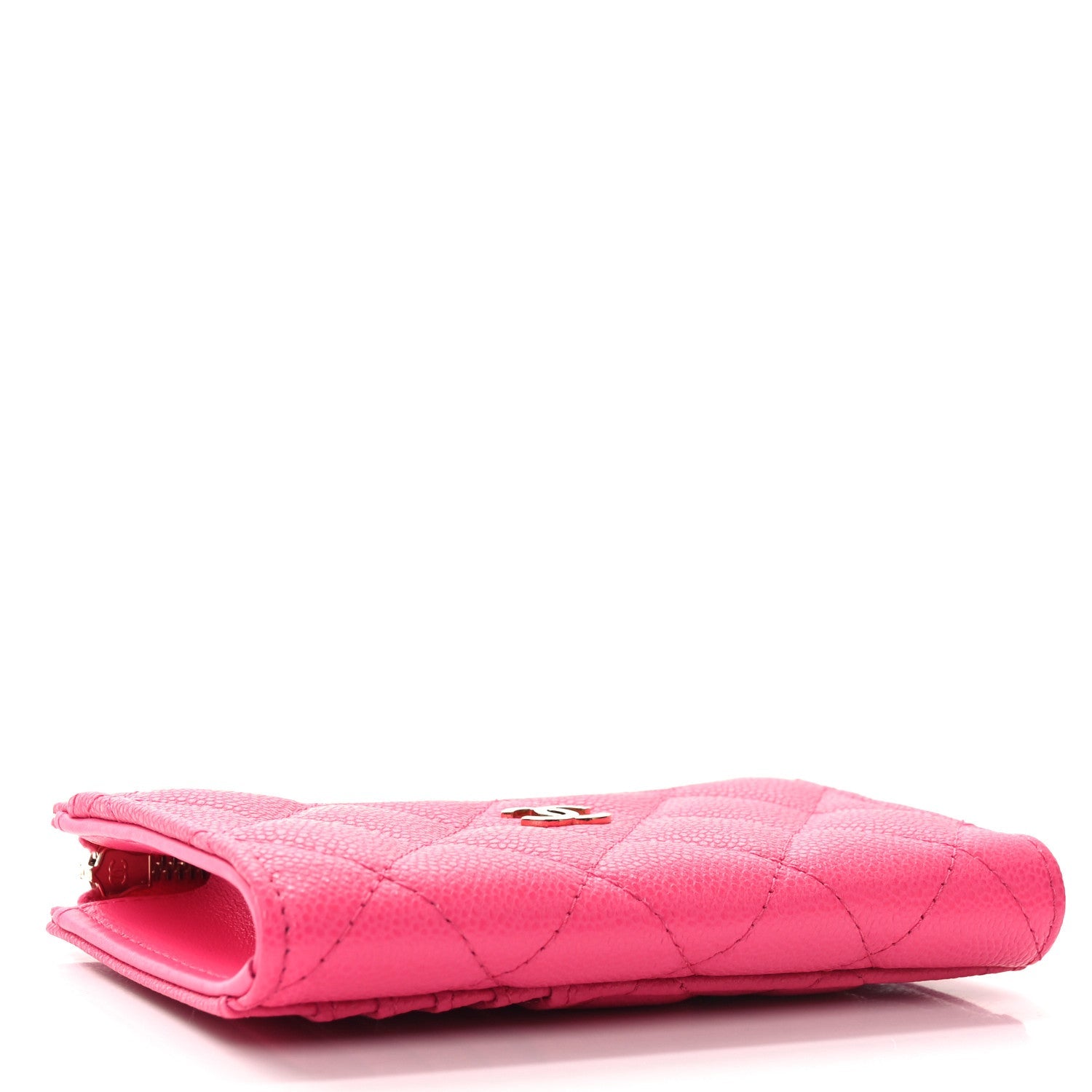 Caviar Quilted CC Zip Around Card Holder Fuchsia