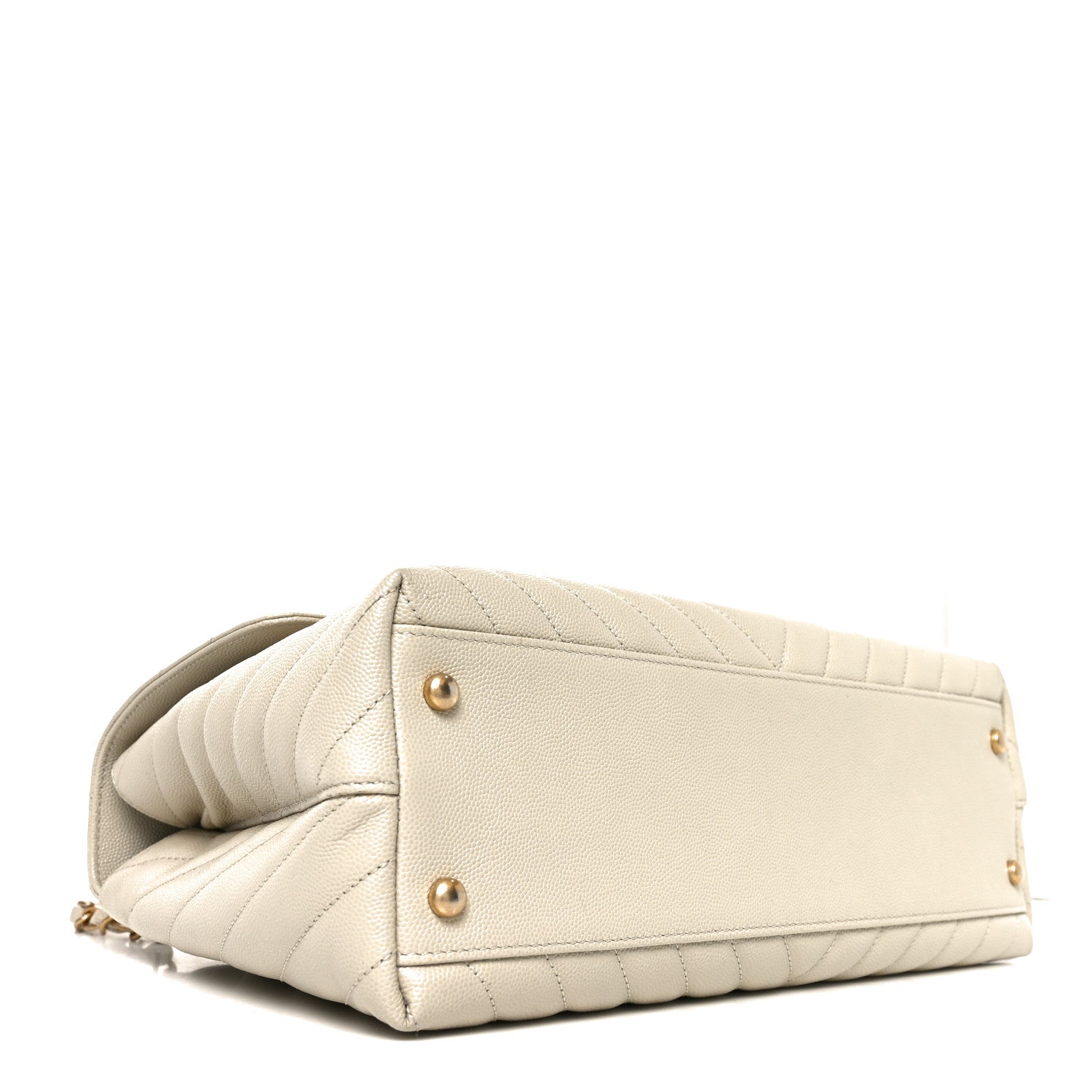 Caviar Chevron Quilted Medium Coco Handle Flap White