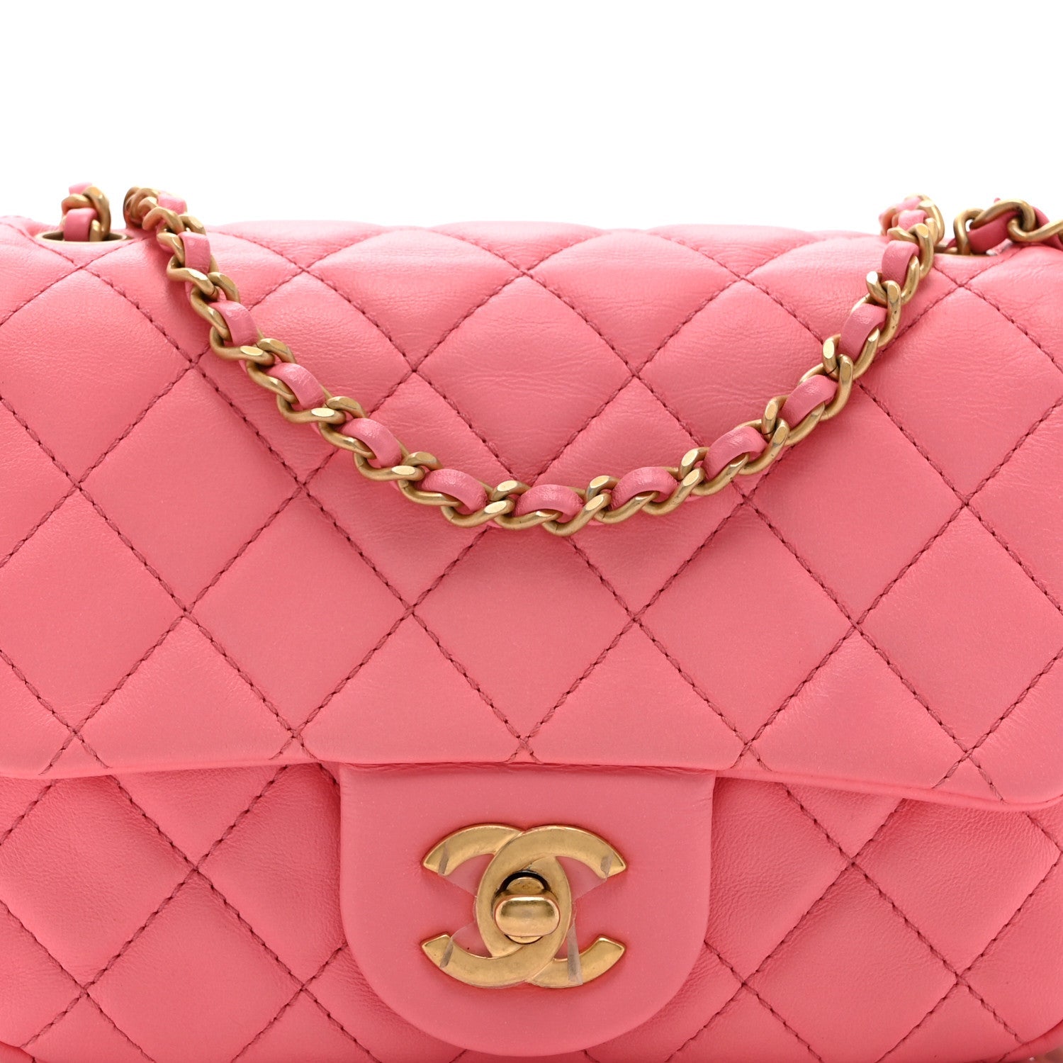 Lambskin Quilted Mini Pearl Crush Flap Pink