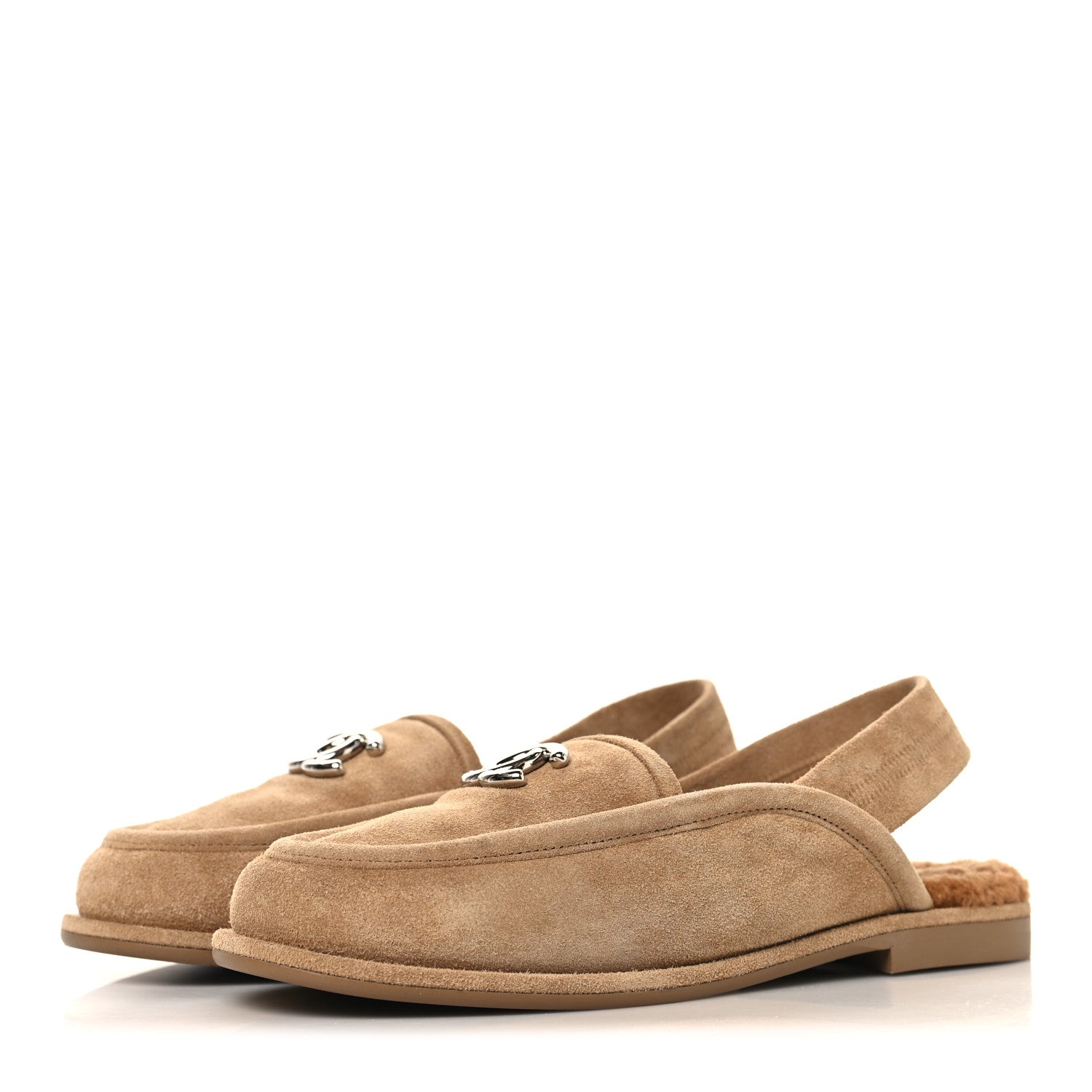 Suede Calfskin CC Slingback Loafers 35 Dark Beige