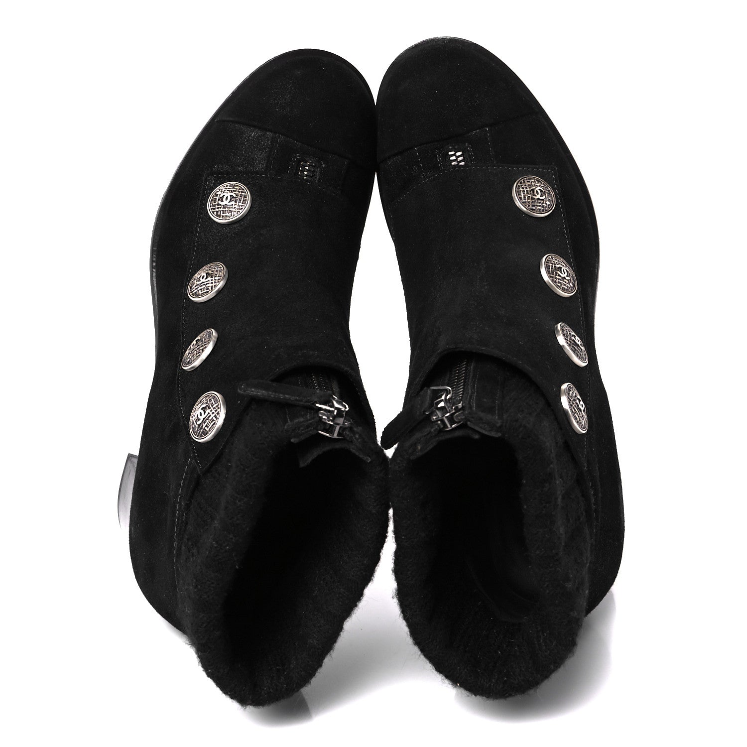 Suede Calfskin Knit Button Ankle Boots 36.5 Black