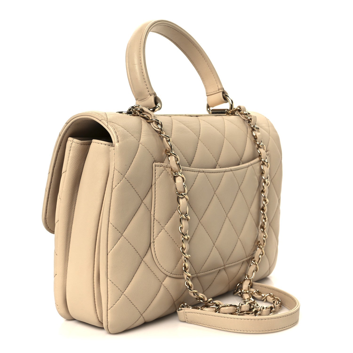 Lambskin Quilted Medium Trendy CC Flap Dual Handle Bag Beige