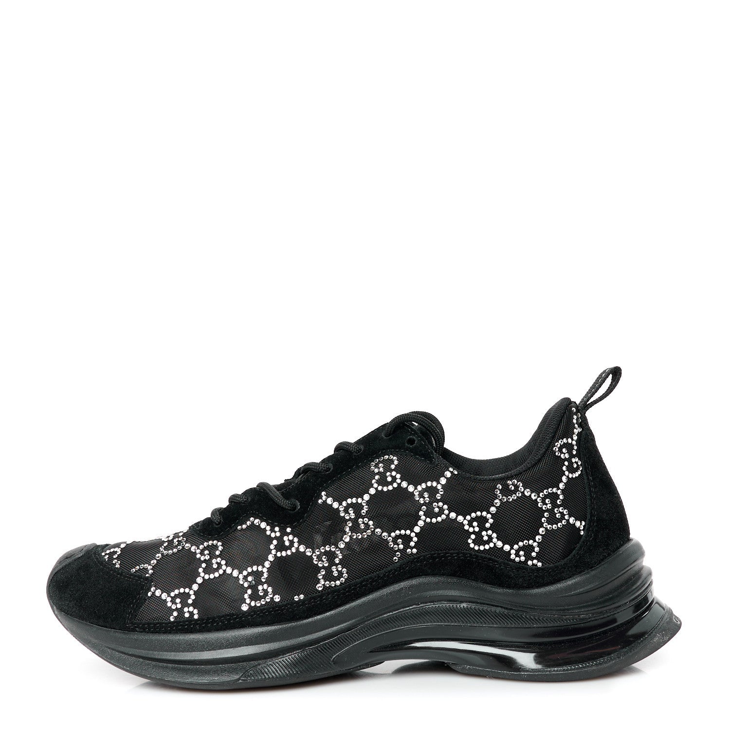 Tela Retino Mesh Crystal Suede GG Monogram Womens Gucci Run Sneakers 39 Black Silver