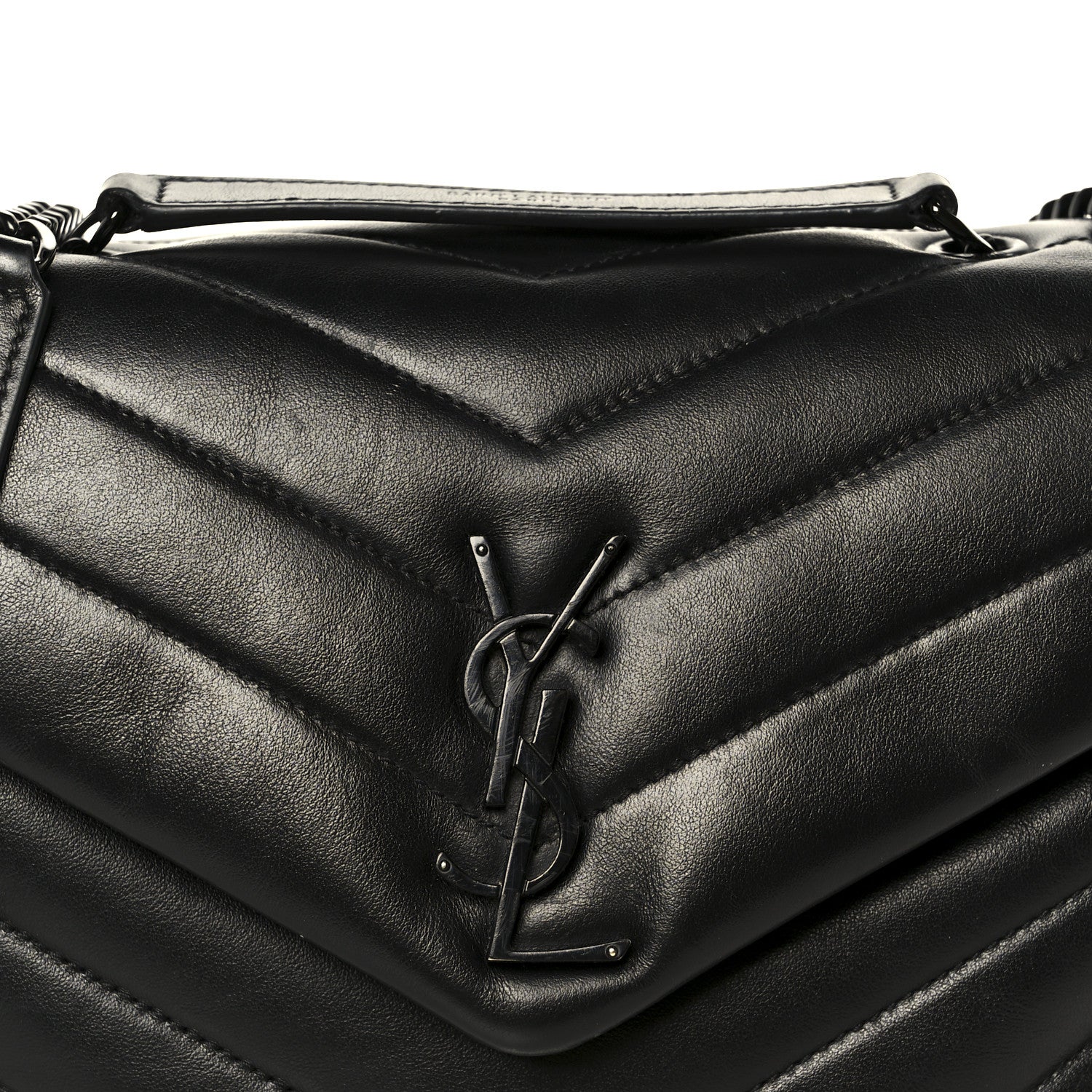 Calfskin Y Quilted Monogram Monochrome Small Loulou Chain Satchel Black