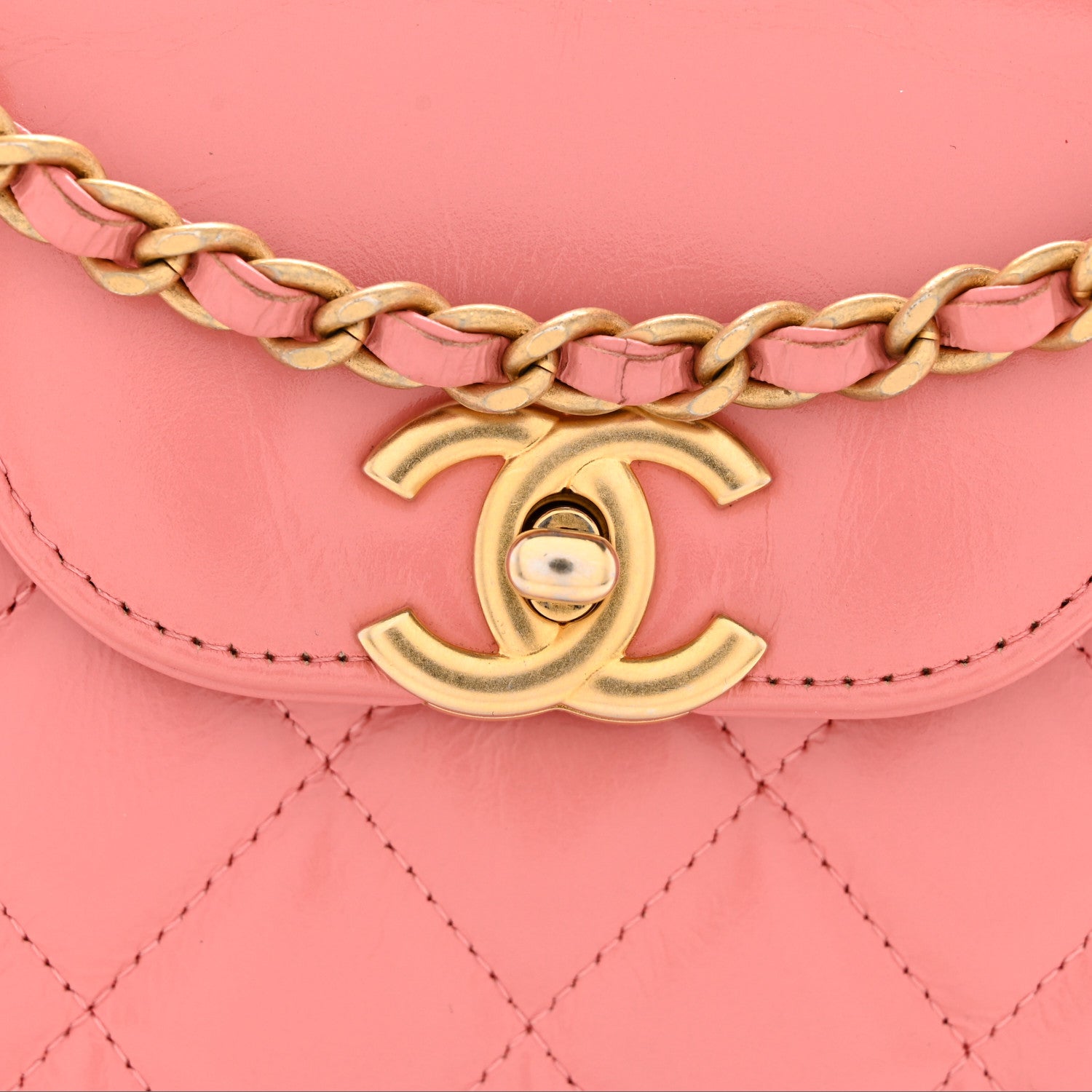 Shiny Aged Calfskin Quilted Nano Kelly Shopper Coral Pink