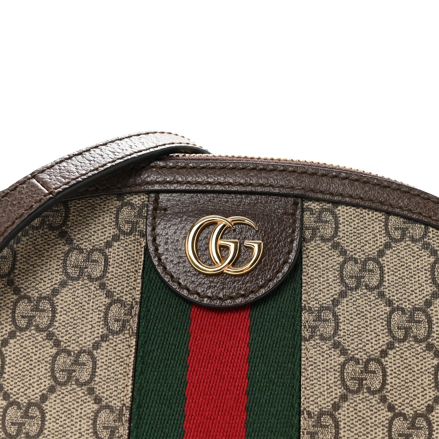 GG Supreme Monogram Textured Dollar Calfskin Web Small Ophidia Dome Shoulder Bag Beige Ebony New Acero