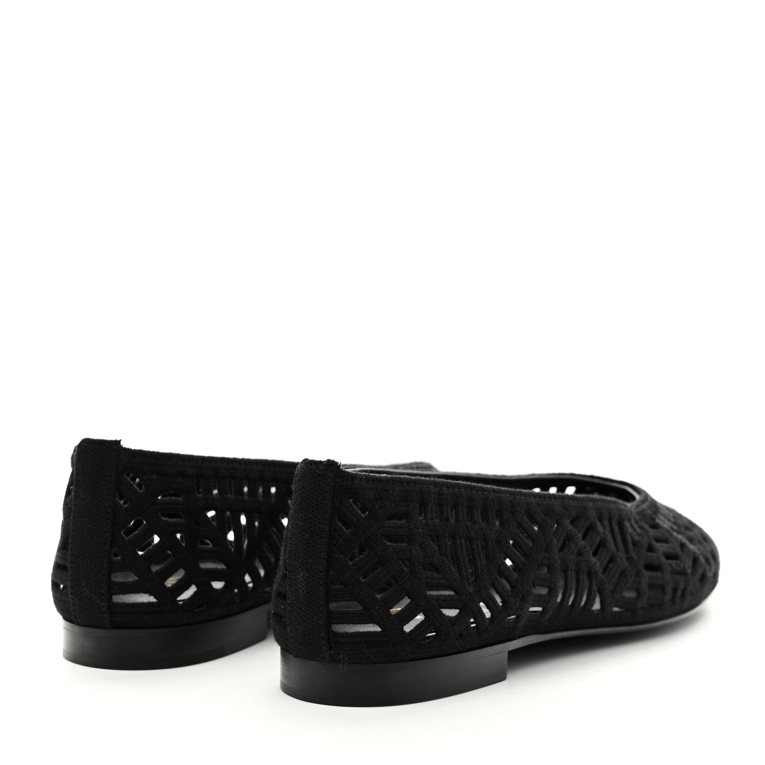 Cotton Embroidered Cap Toe Ballet Flats 38.5 Black