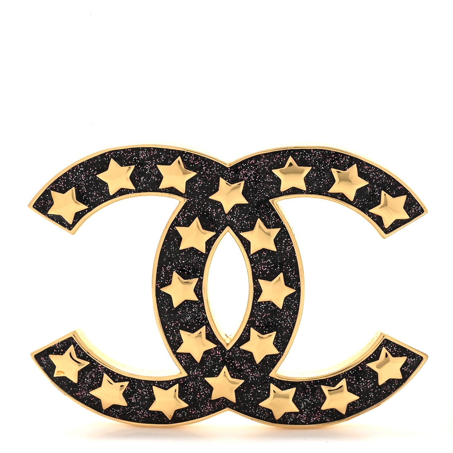 Metal Resin CC Star Brooch Gold Black