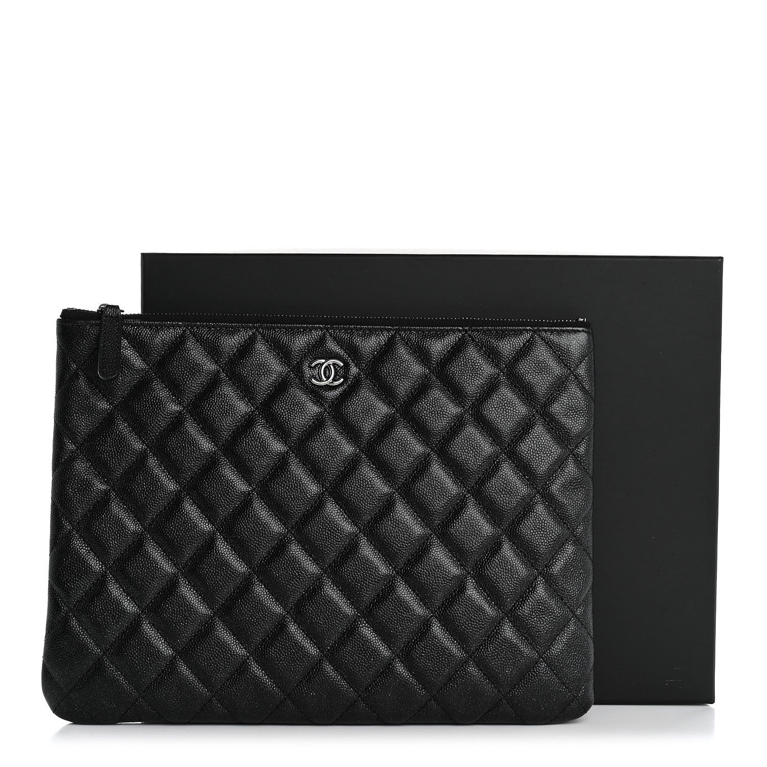 Iridescent Caviar Quilted Medium Cosmetic Case Black