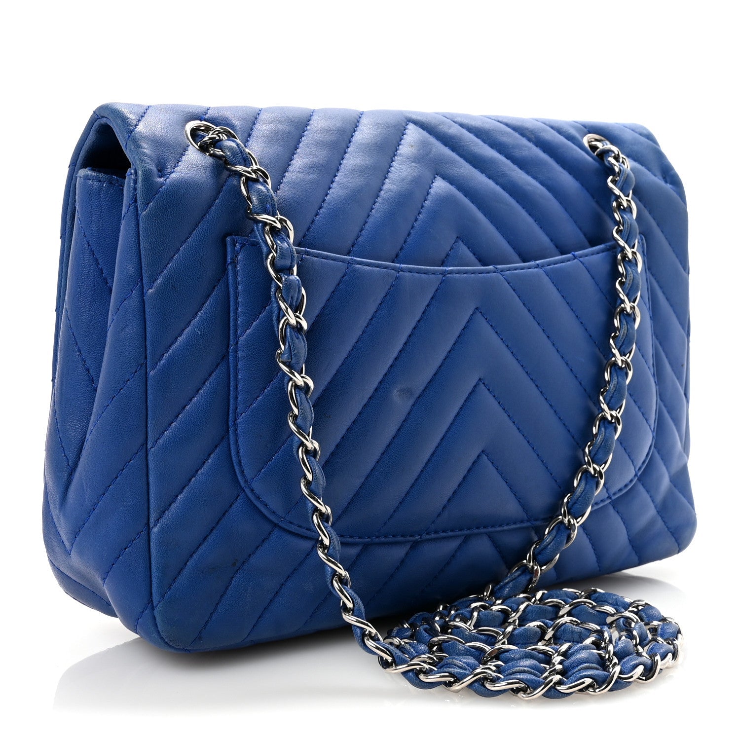 Lambskin Chevron Quilted Maxi Single Flap Blue