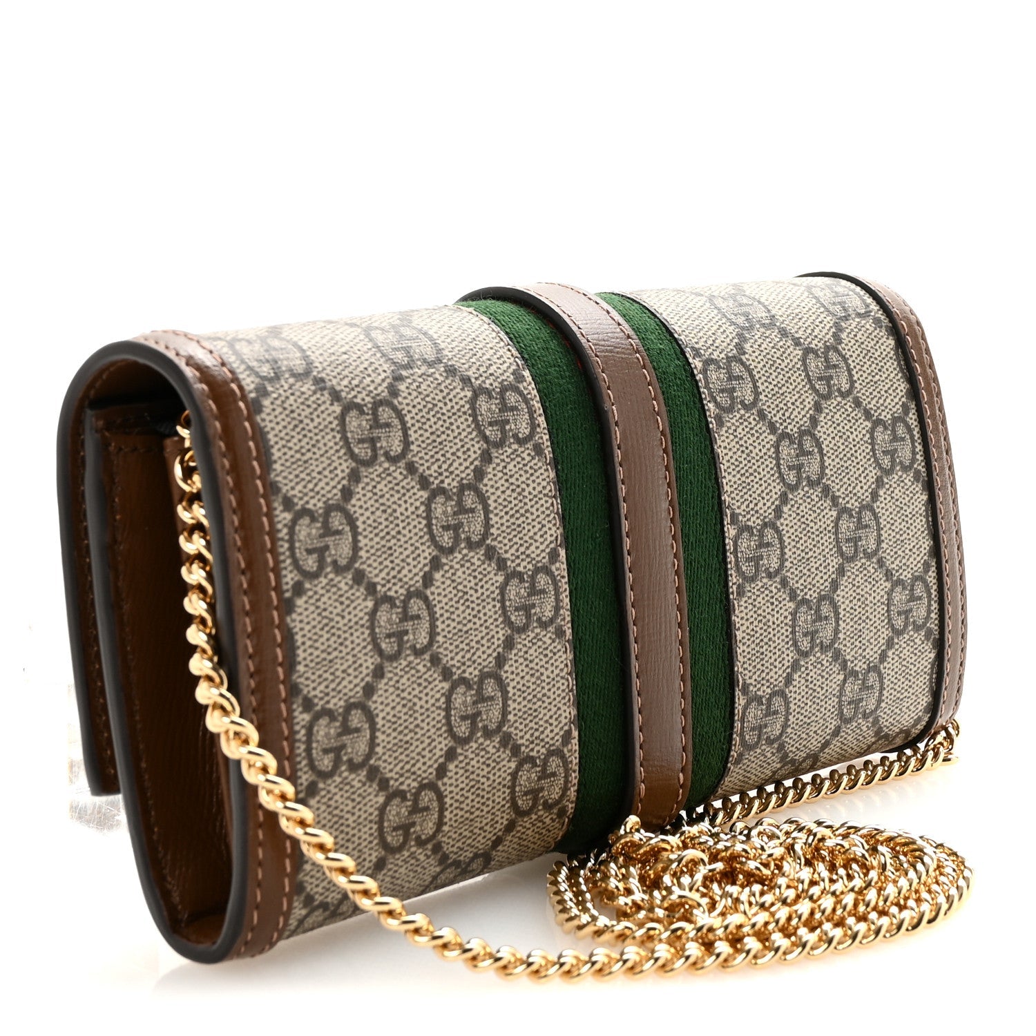 GG Supreme Monogram Azalea Calfskin Web Jackie 1961 Chain Wallet Beige Ebony Brown Sugar