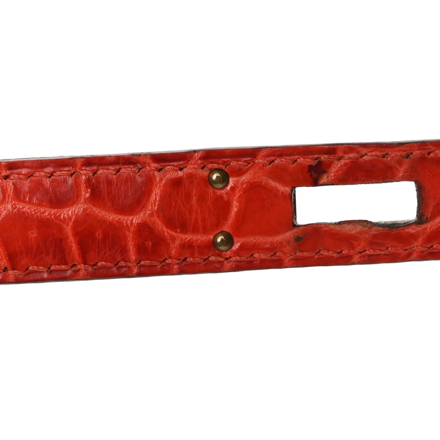 Shiny Porosus Crocodile Kelly Cut Pochette Orange Poppy