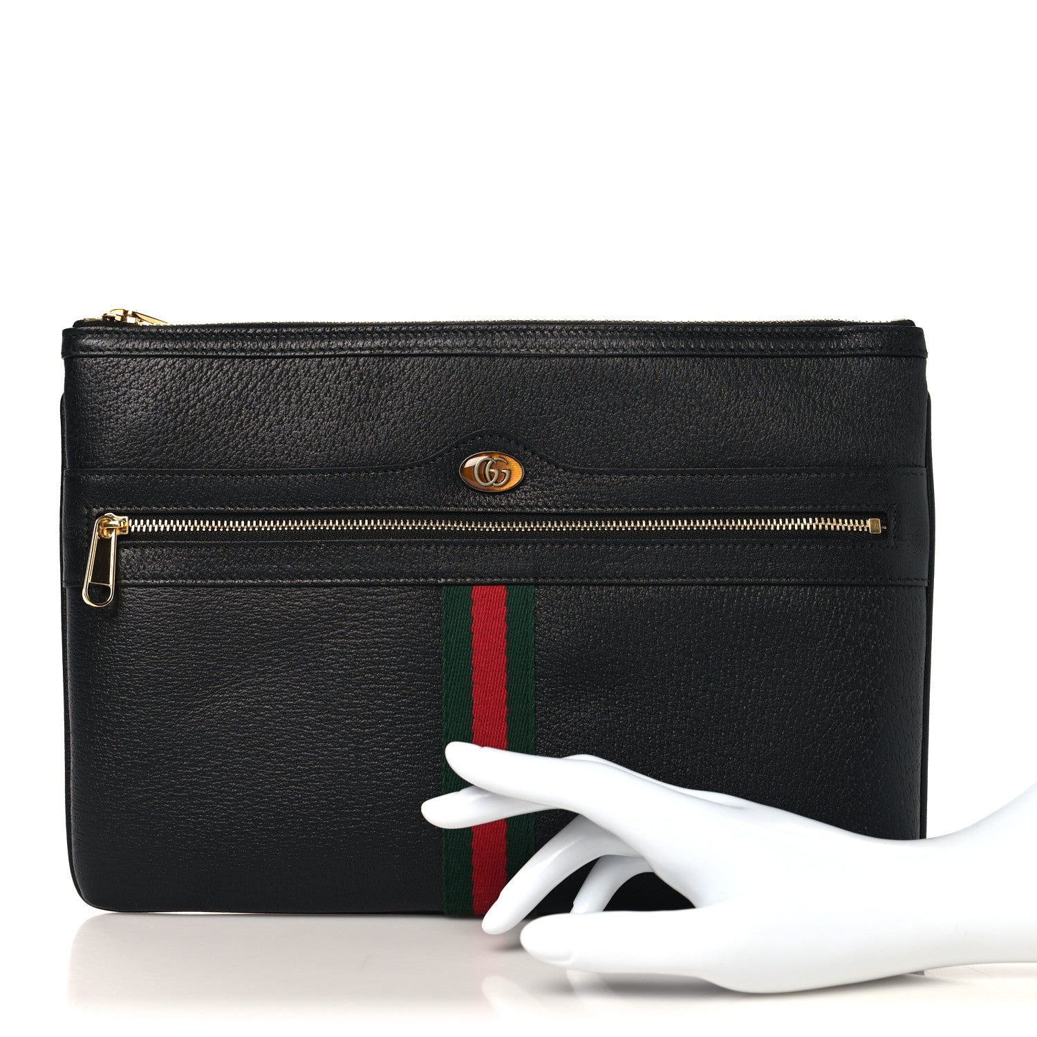 Calfskin Large Ophidia Pouch Clutch Black
