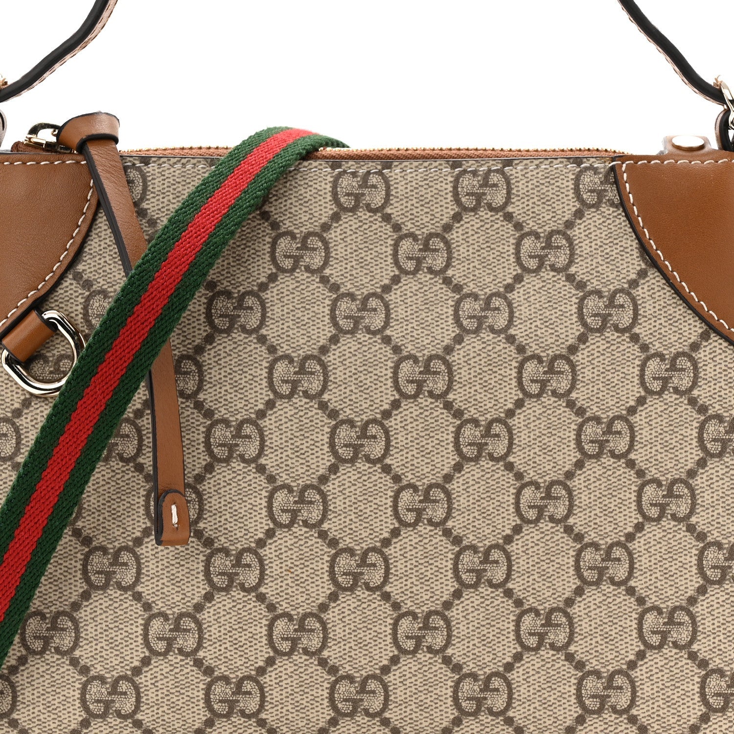GG Supreme Monogram Textured Calfskin Small Emblem Shoulder Bag Beige Dark Brown