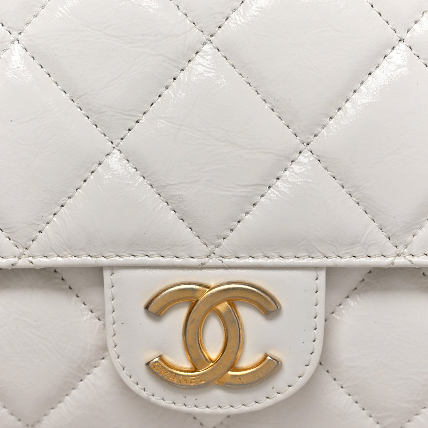 Shiny Crumpled Calfskin Quilted Large Wavy CC Hobo White