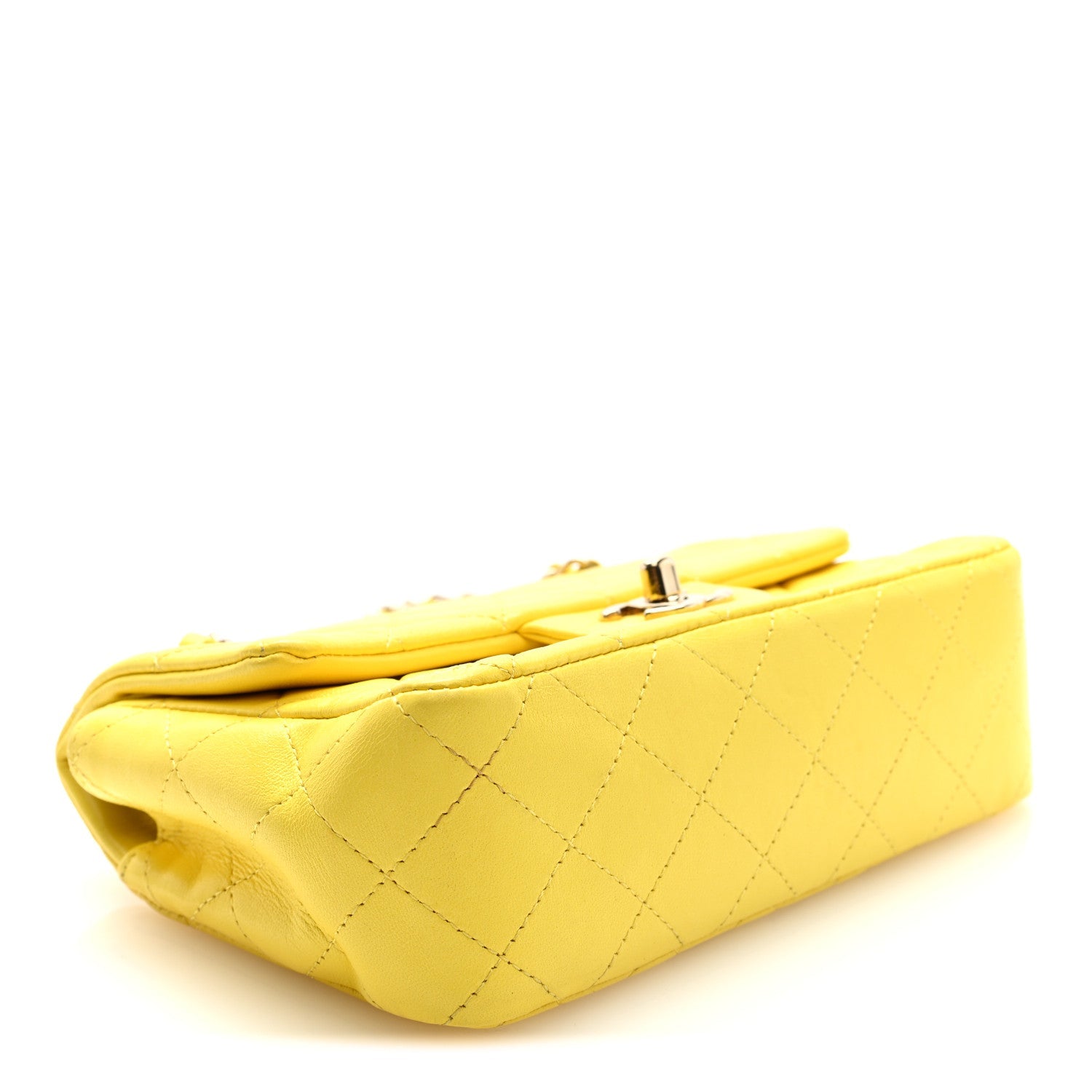 Lambskin Quilted Mini Rectangular Flap Yellow