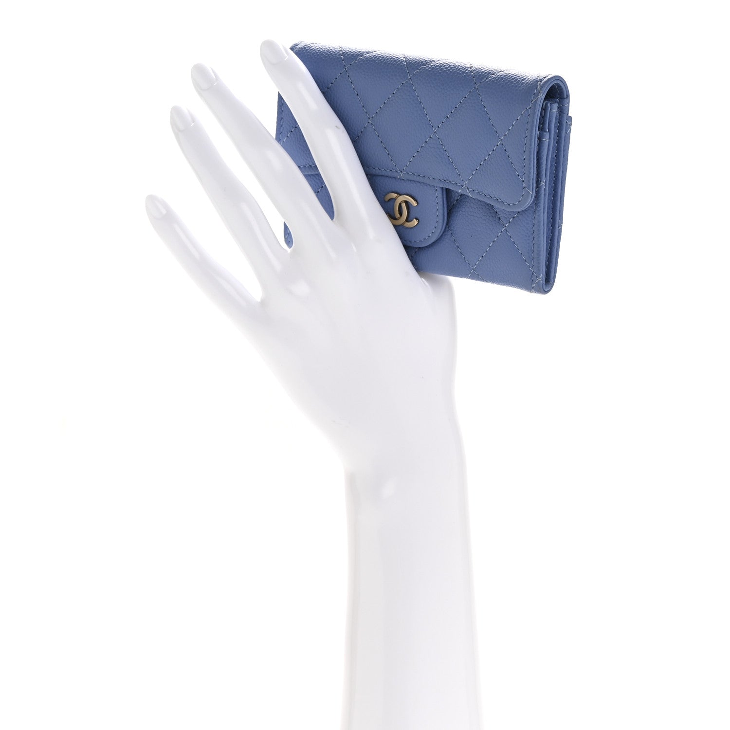 Caviar Quilted Flap Card Holder Wallet Blue
