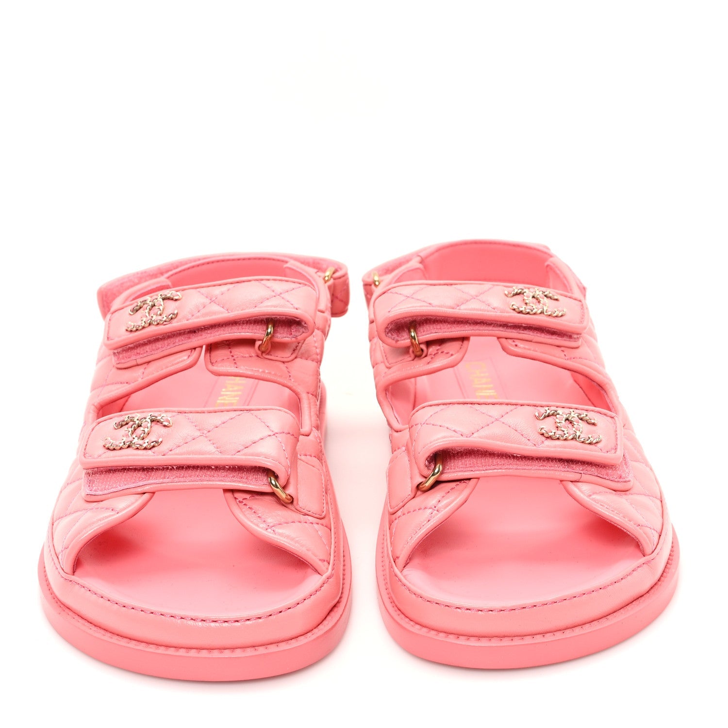 Lambskin Quilted Velcro Dad Chain CC Sandals 40 Pink