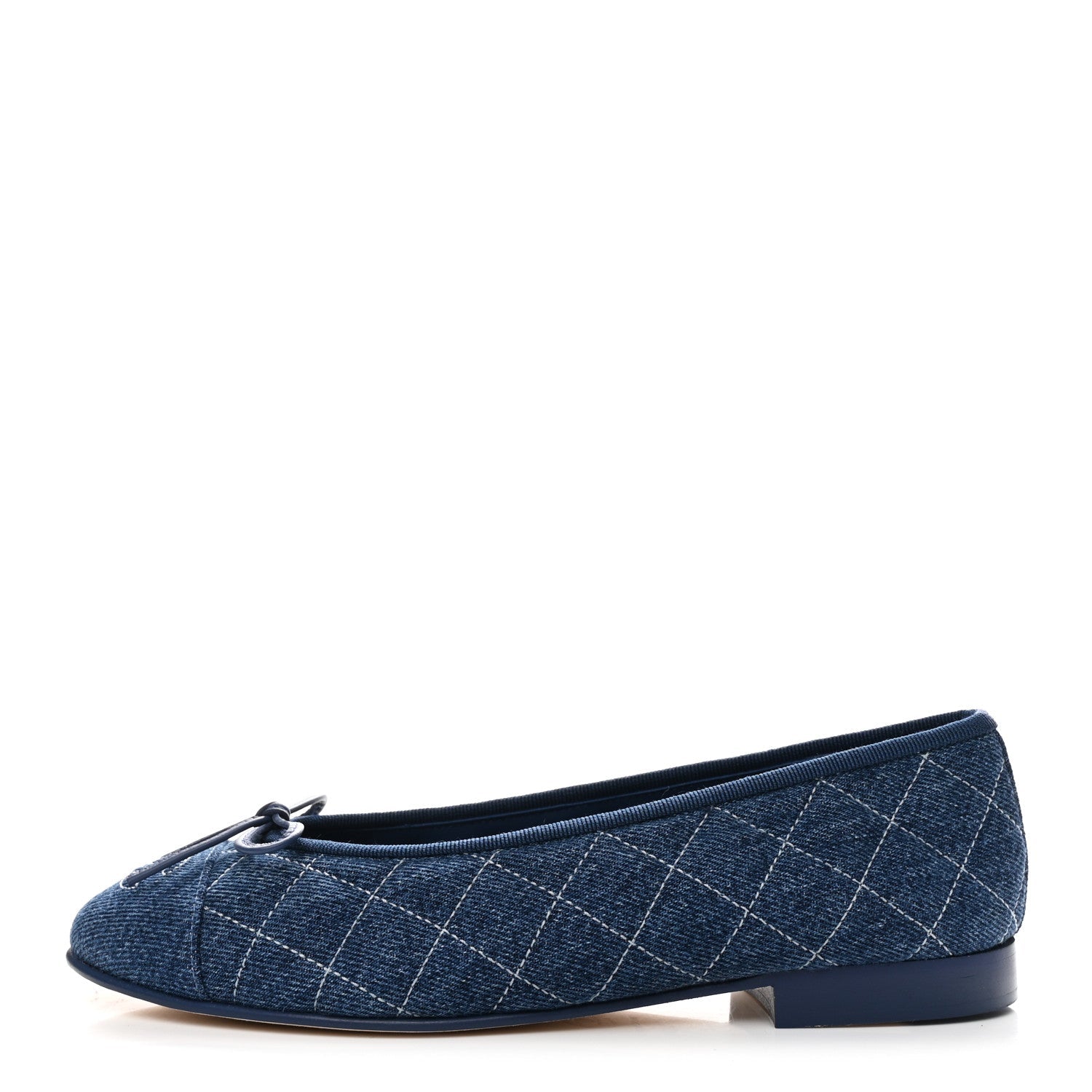 Washed Denim Quilted Cap Toe CC Ballerina Flats 36.5 Blue