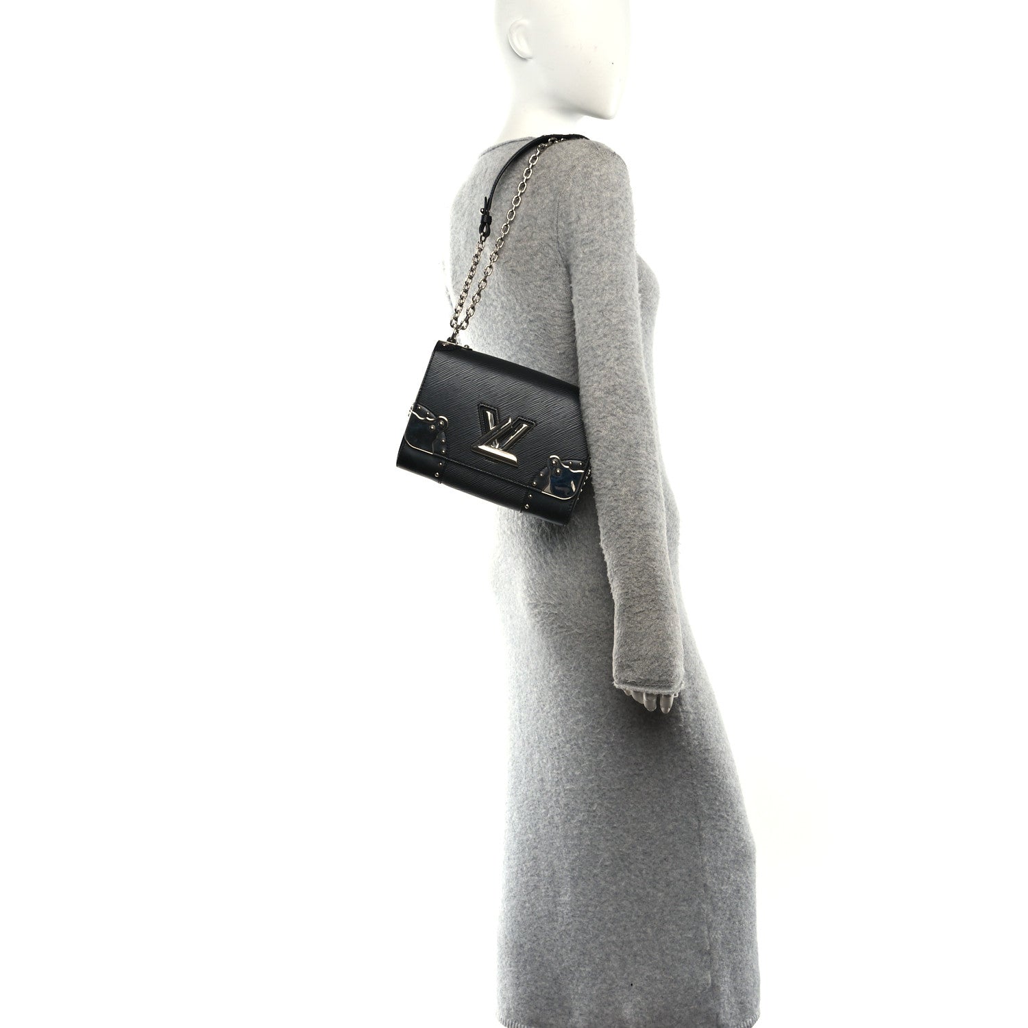Epi Studded Mirror Twist Shoulder Bag MM Black