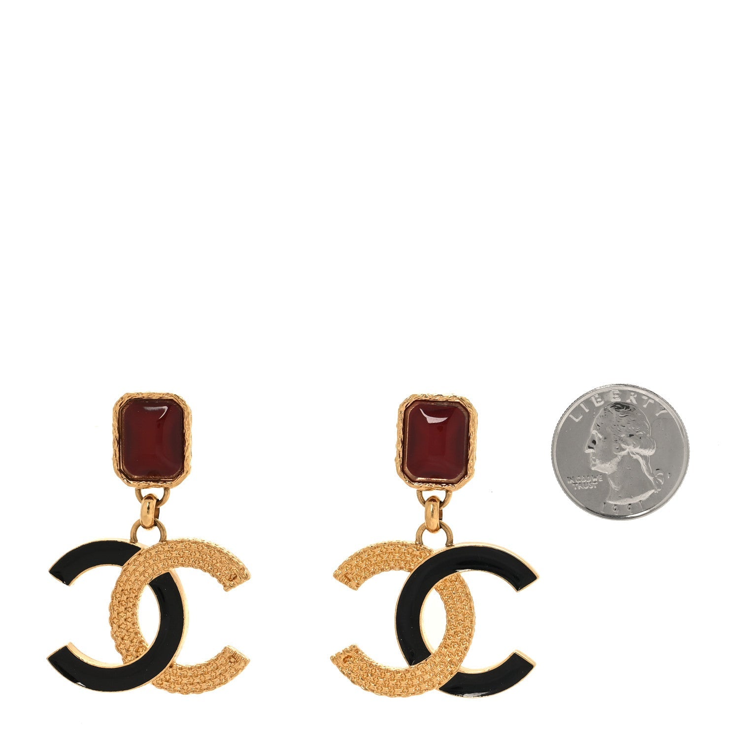 Metal Gripoix Enamel CC Drop Earring Red Black