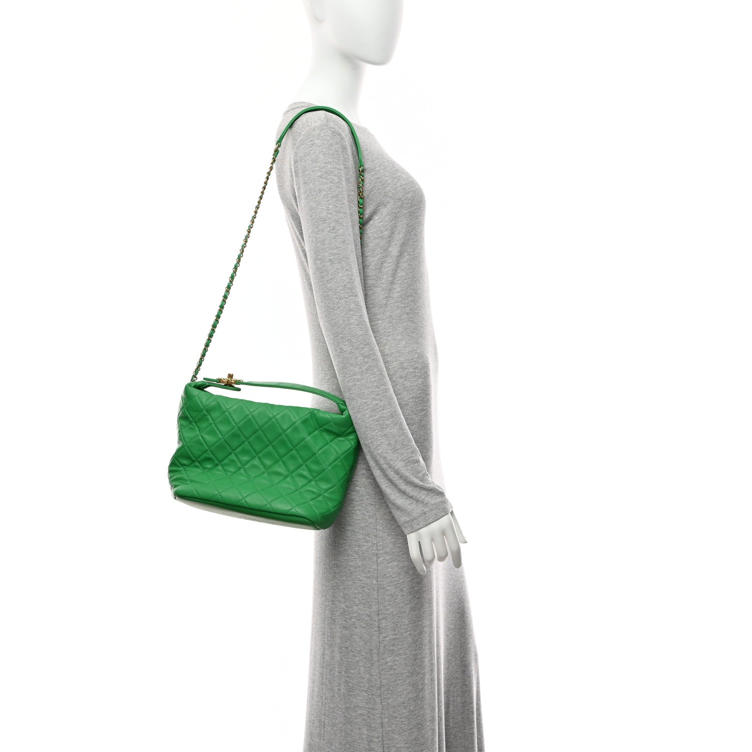 Lambskin Quilted Large Perfect Meeting Hobo Green