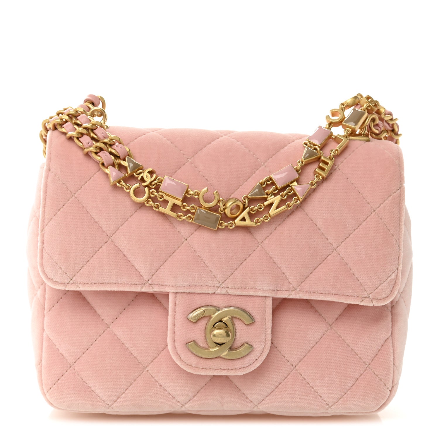 Velvet Enamel Mini Flap Light Pink
